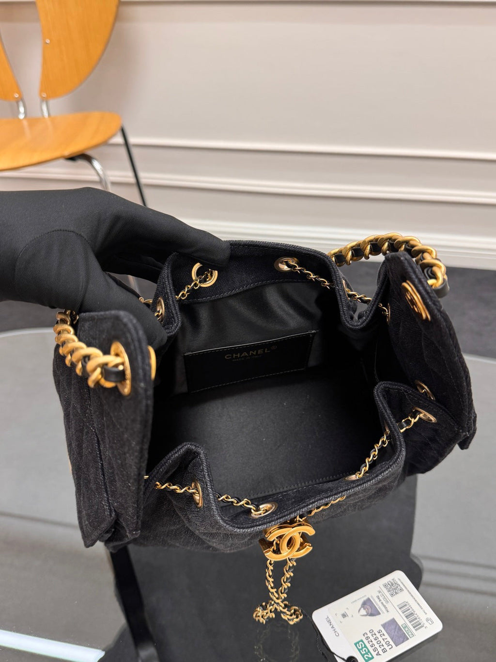 CHANEL 25S HOBO BAG 30 IN BLACK-GRAY DENIM WITH GOLD HARDWARE
