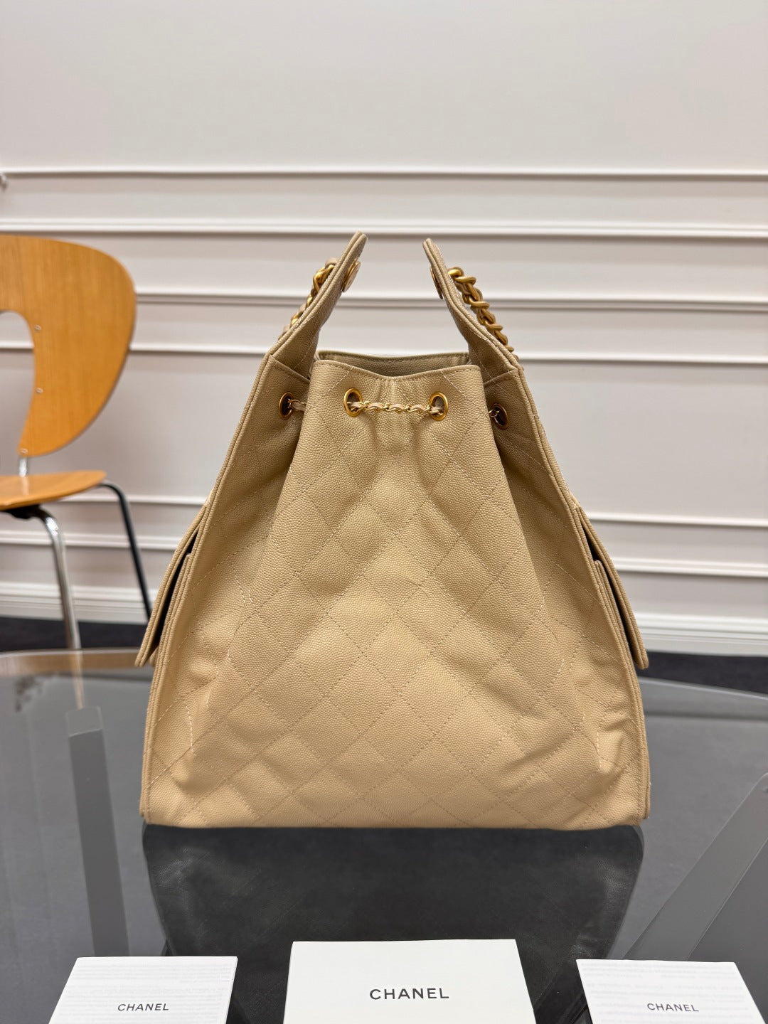 CHANEL 25S HOBO BAG 40 IN GOLDEN BEIGE CAVIAR WITH GOLD HARDWARE