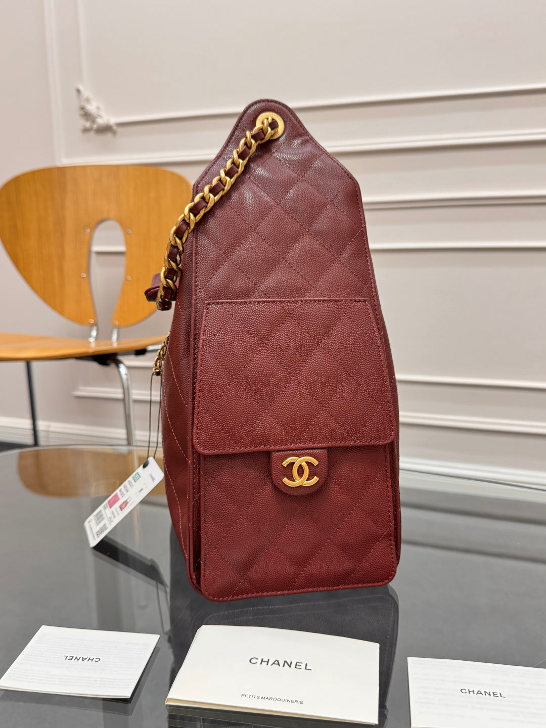 CHANEL 25S HOBO BAG 40 IN DARK RED CAVIAR WITH GOLD HARDWARE