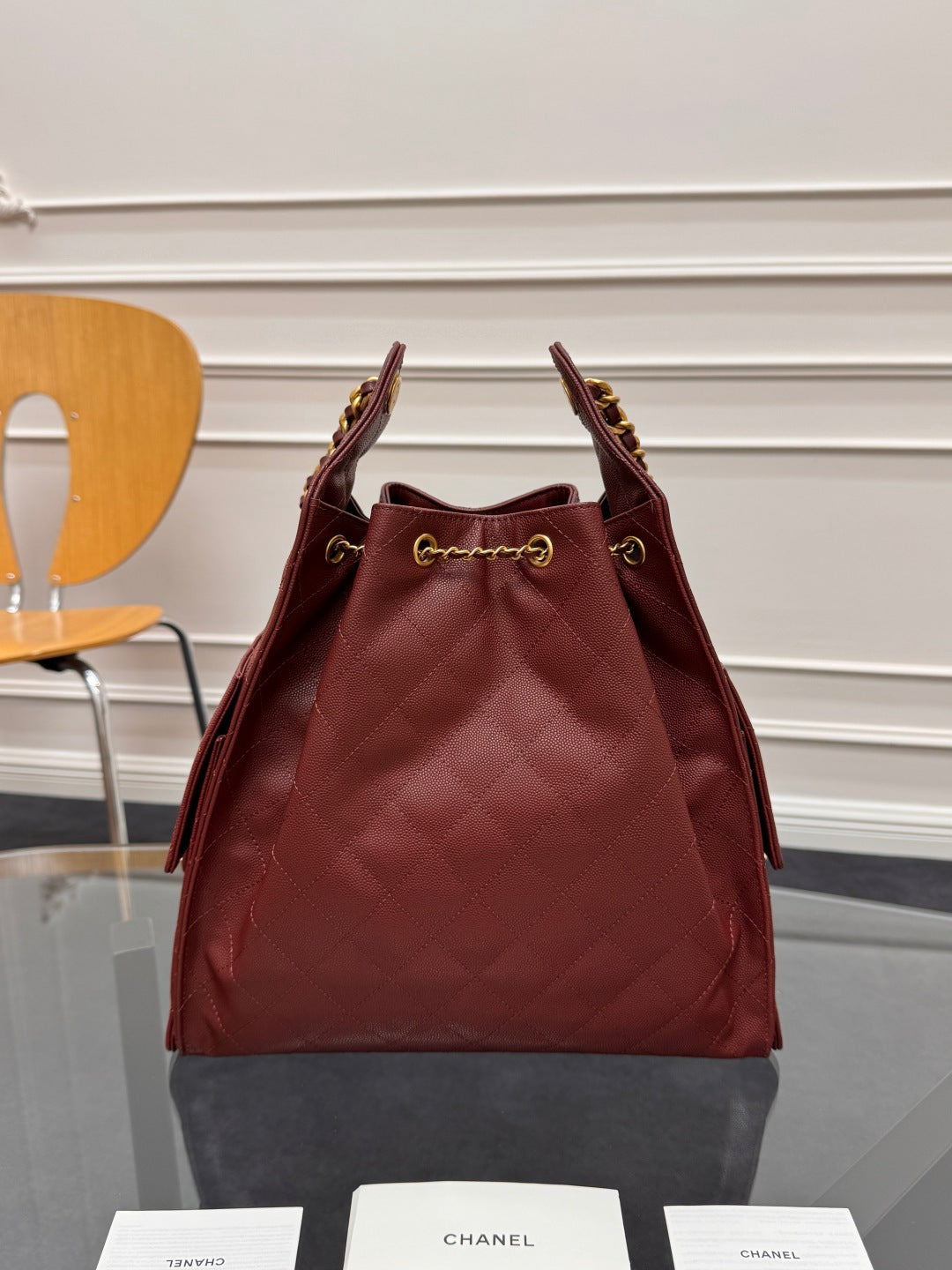 CHANEL 25S HOBO BAG 40 IN DARK RED CAVIAR WITH GOLD HARDWARE