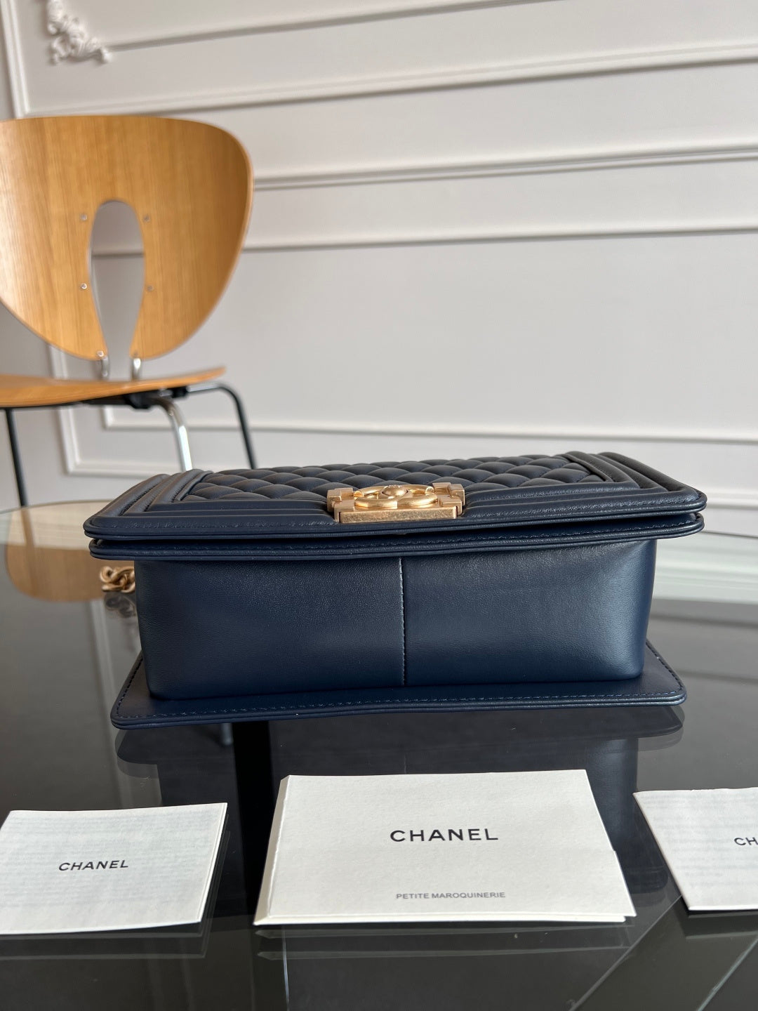 CHANEL 25S BOY BAG 25 IN DARK NAVY BLUE LAMBSKIN