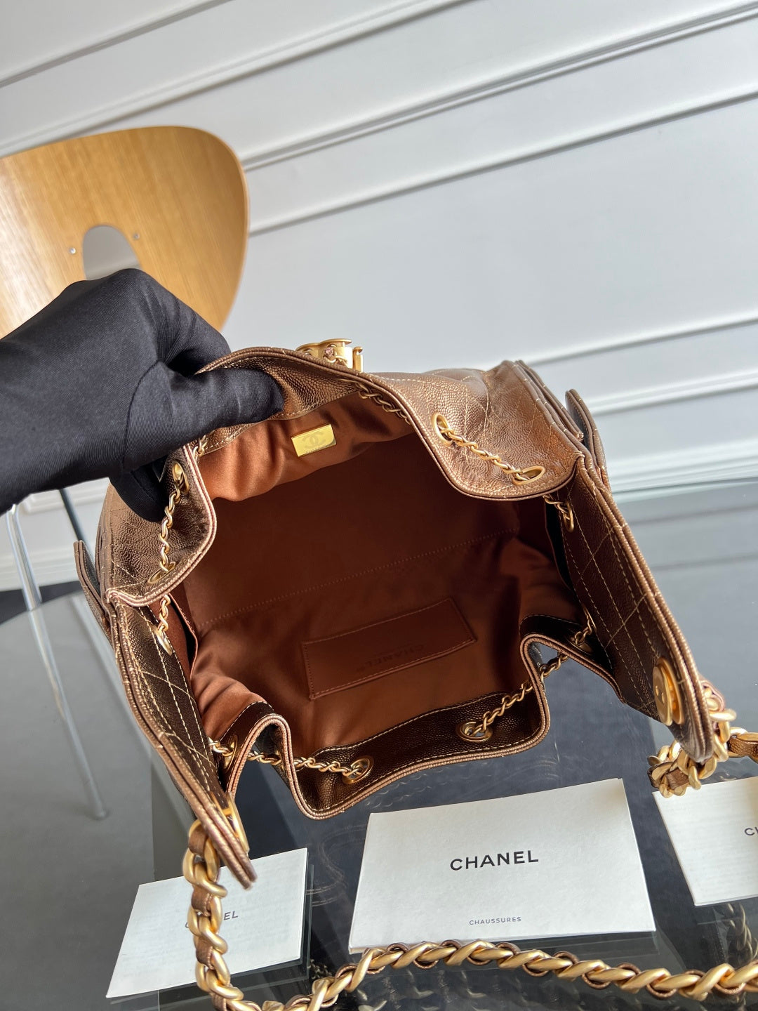 CHANEL 25S HOBO BAG 30 IN METALLIC BROWN CAVIAR WITH GOLD HARDWARE