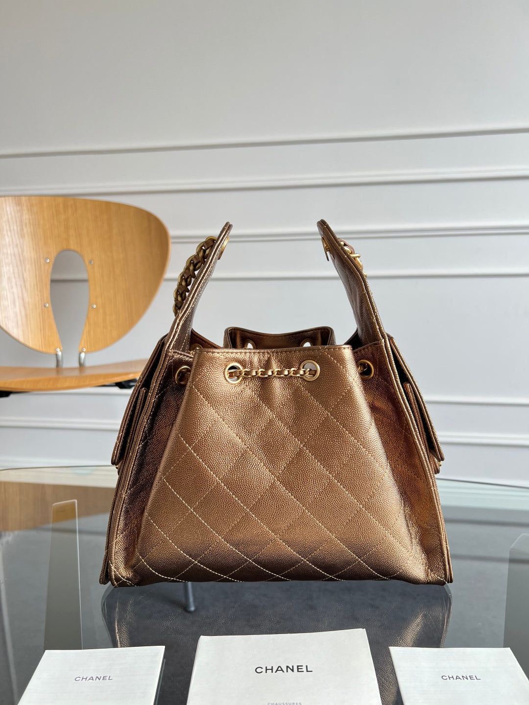 CHANEL 25S HOBO BAG 30 IN METALLIC BROWN CAVIAR WITH GOLD HARDWARE