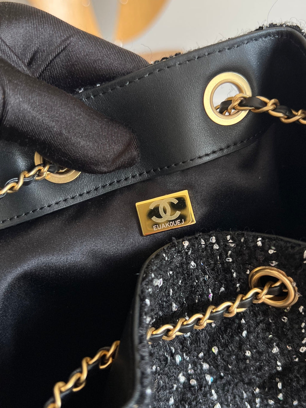 CHANEL 25S HOBO BAG 40 IN BLACK TWEED WITH GOLD HARDWARE