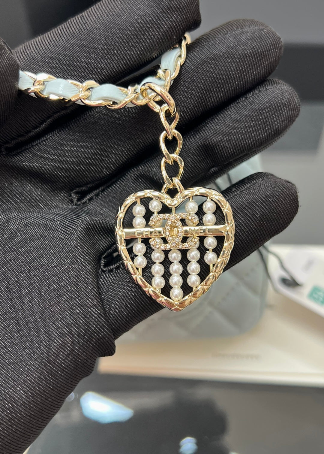 CHANEL 25S FLAP CHARM BAG 13 IN LIGHT BLUE LAMBSKIN