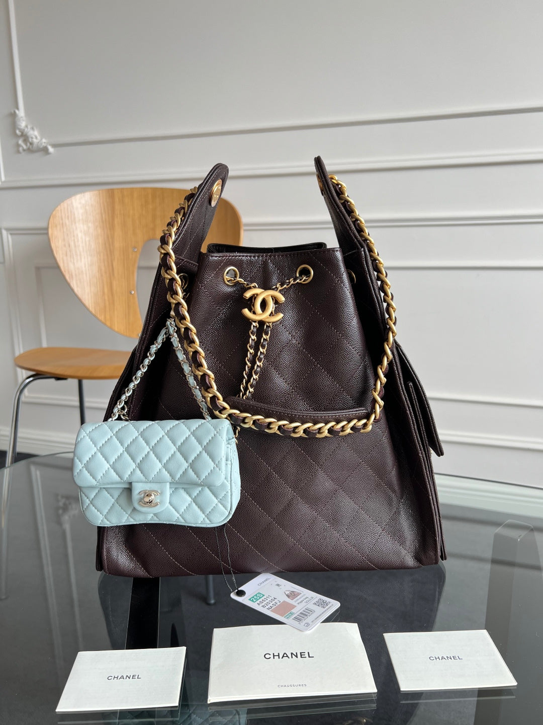 CHANEL 25S HOBO BAG 40 IN DARK EARTH BROWN CAVIAR WITH GOLD HARDWARE
