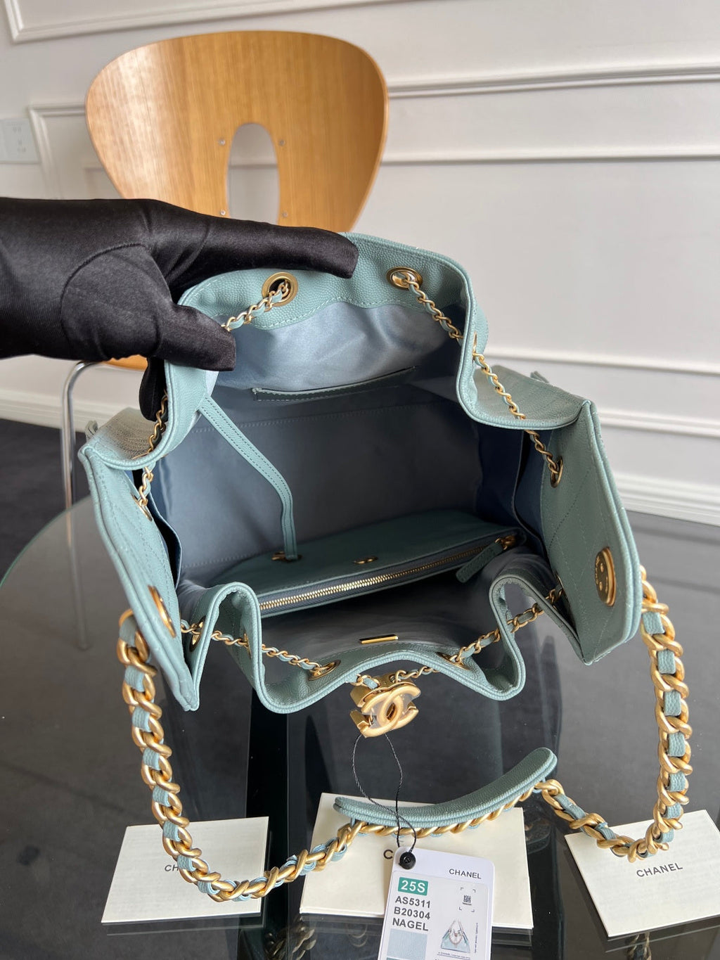 CHANEL 25S HOBO BAG 40 IN SOFT TEAL BLUE CAVIAR WITH GOLD HARDWARE