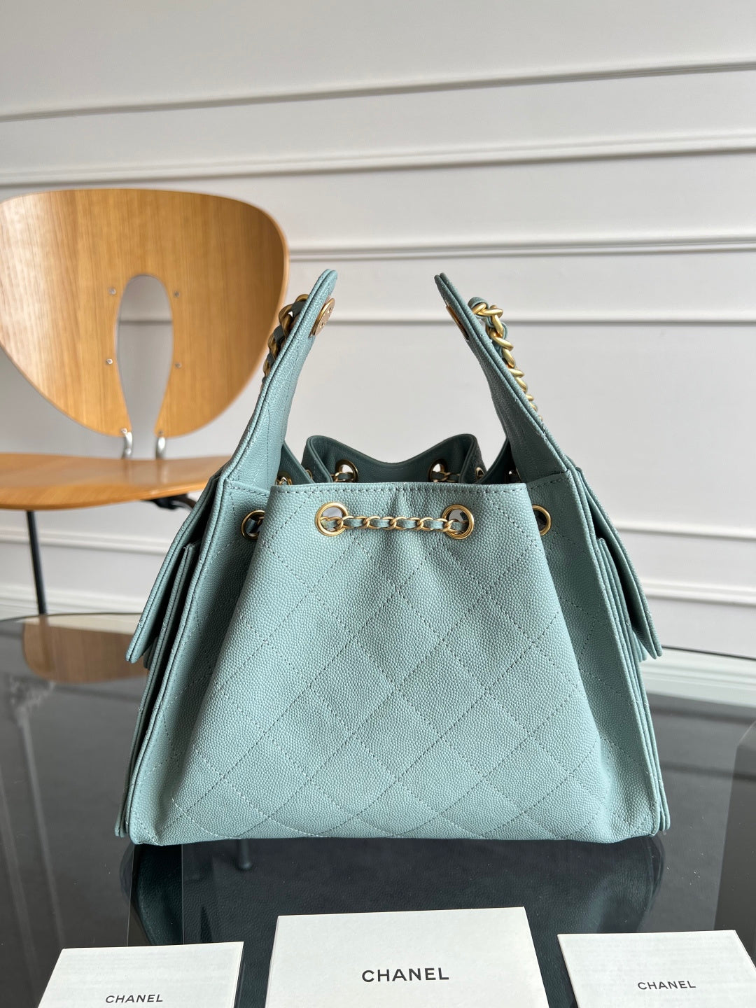 CHANEL 25S HOBO BAG 30 IN SOFT TEAL BLUE CAVIAR WITH GOLD HARDWARE