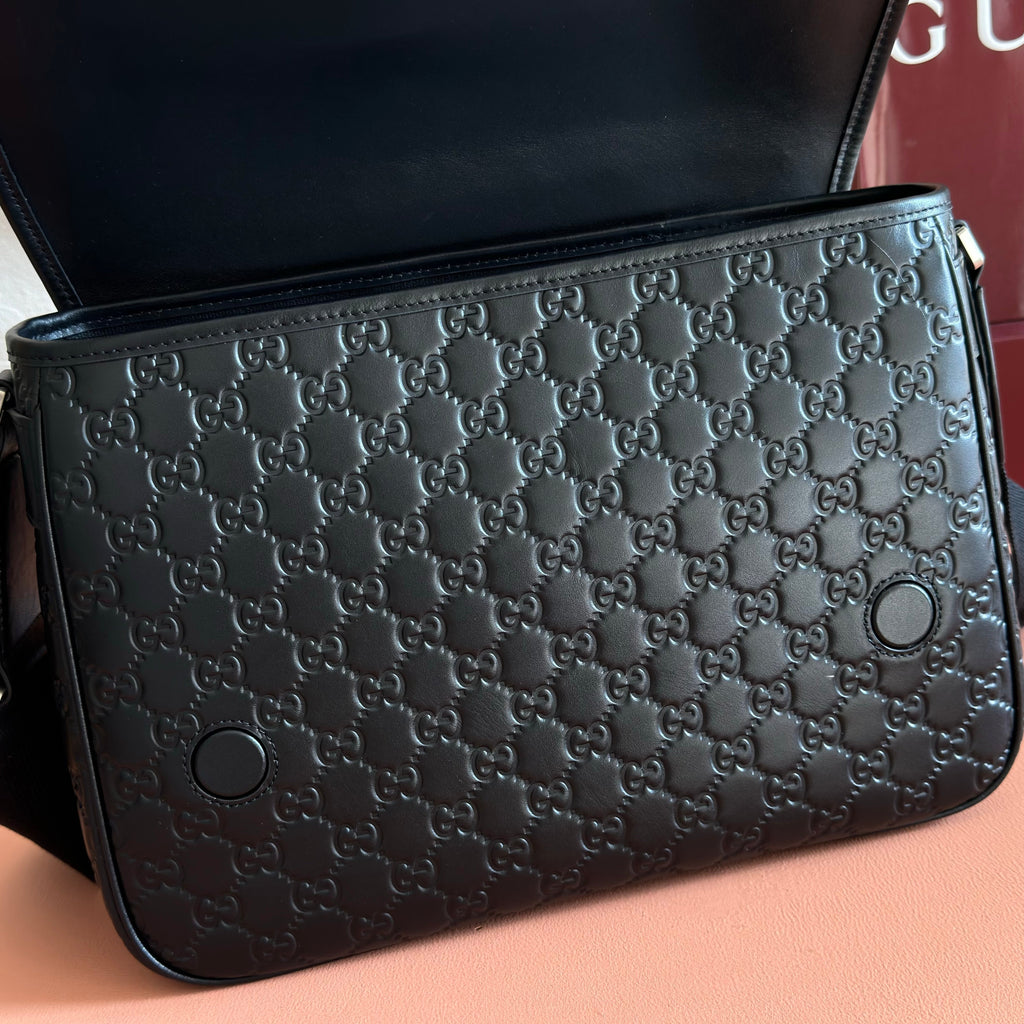 GUCCI 26S CROSSBODY BAG 33 IN BLACK EMBOSSED CALFSKIN