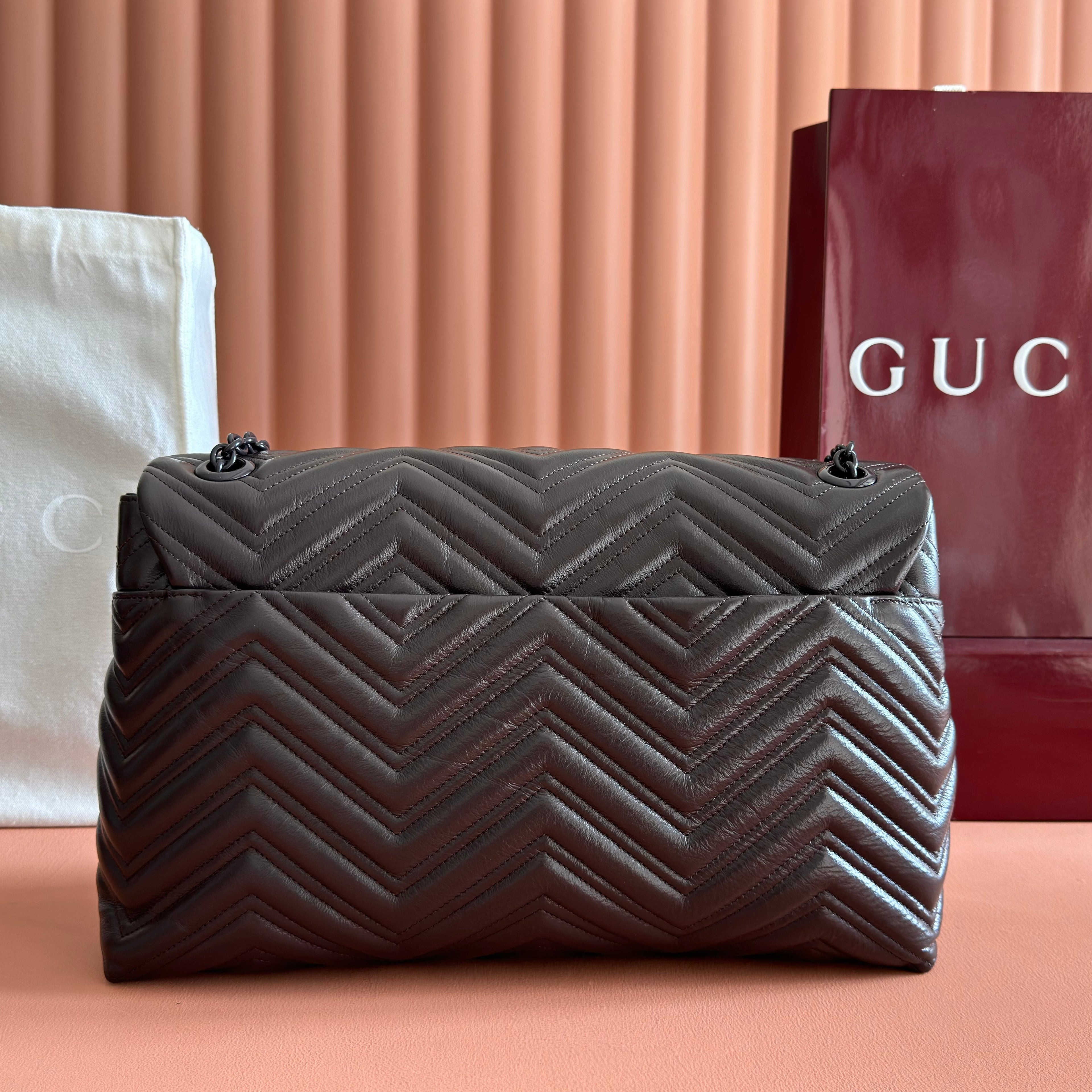GUCCI 26S  MARMONT BAG 37 IN DARK BROWN CALFSKIN