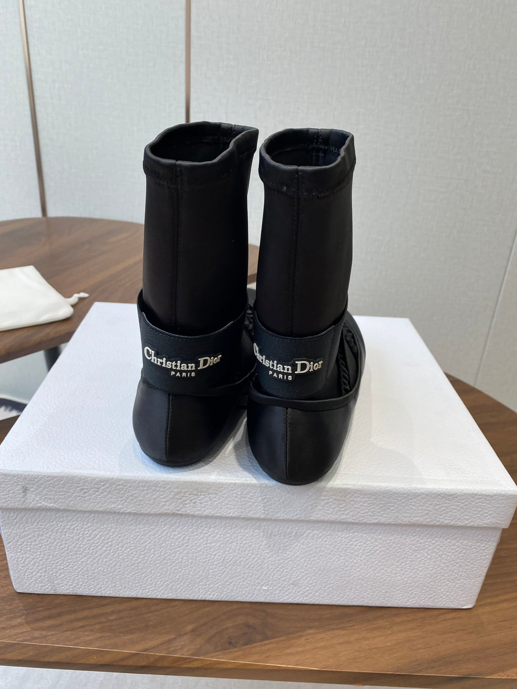 DIOR 25S STRETCH BALLET BOOTS IN BLACK FULL SATIN