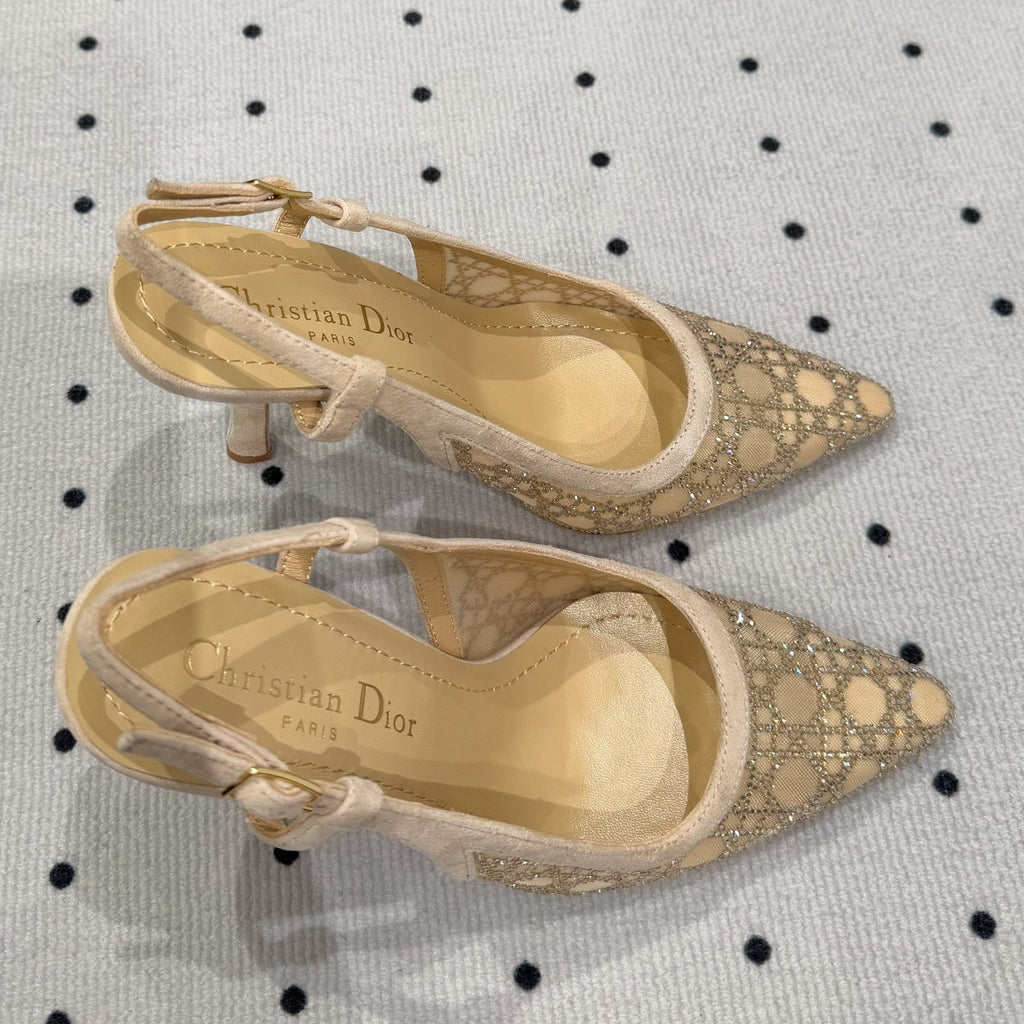 DIOR HIGH HEELS SLINGBACK IN CAMEL BEIGE LAMB SUEDE 10 CM