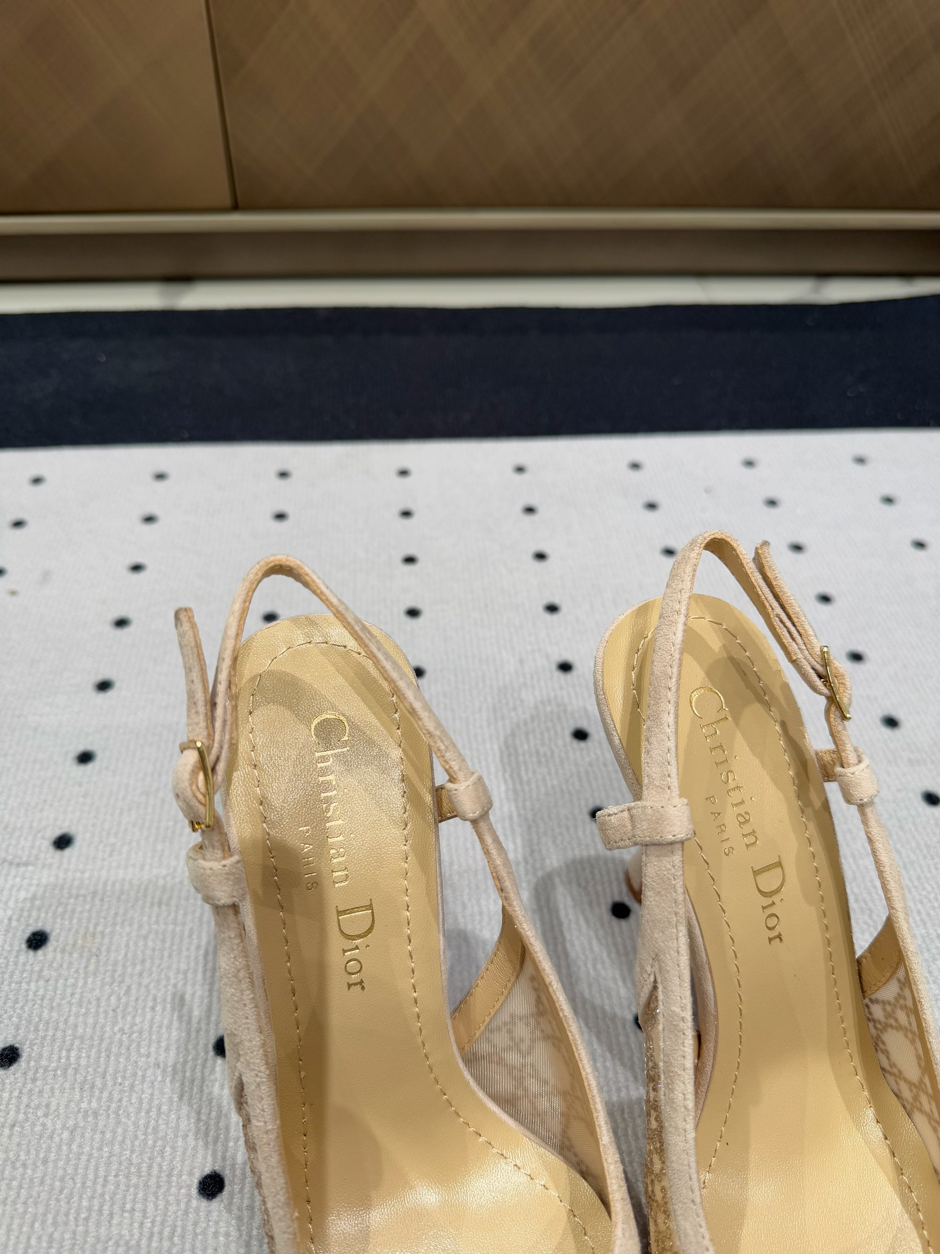 DIOR HIGH HEELS SLINGBACK IN CAMEL BEIGE LAMB SUEDE 10 CM