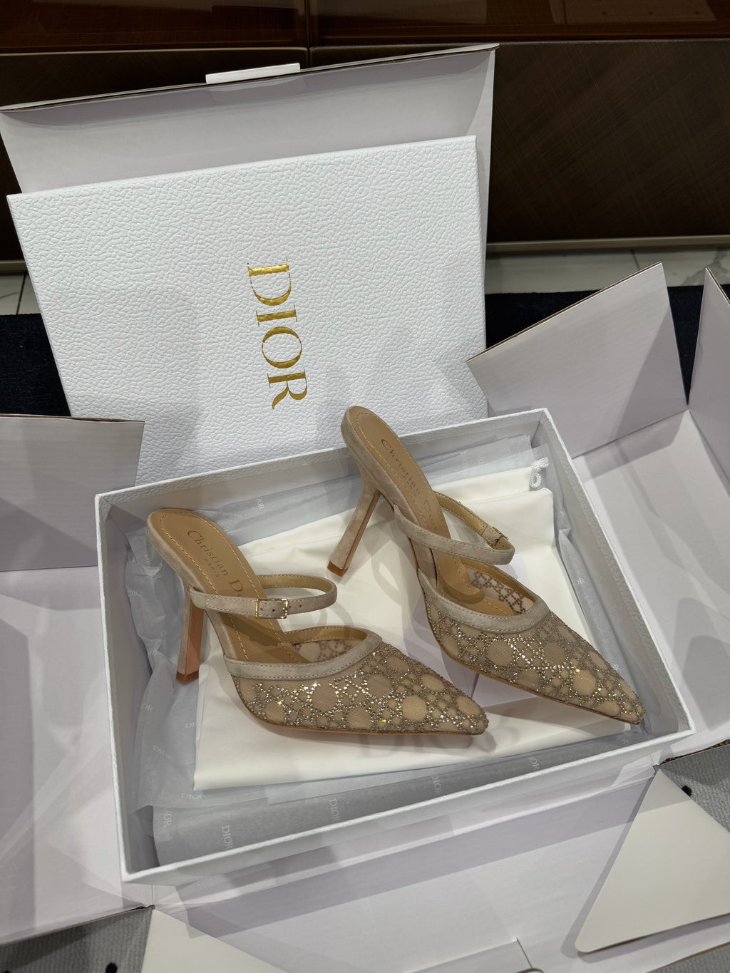 DIOR HIGH HEELS MULE IN CAMEL BEIGE LAMB SUEDE 10 CM