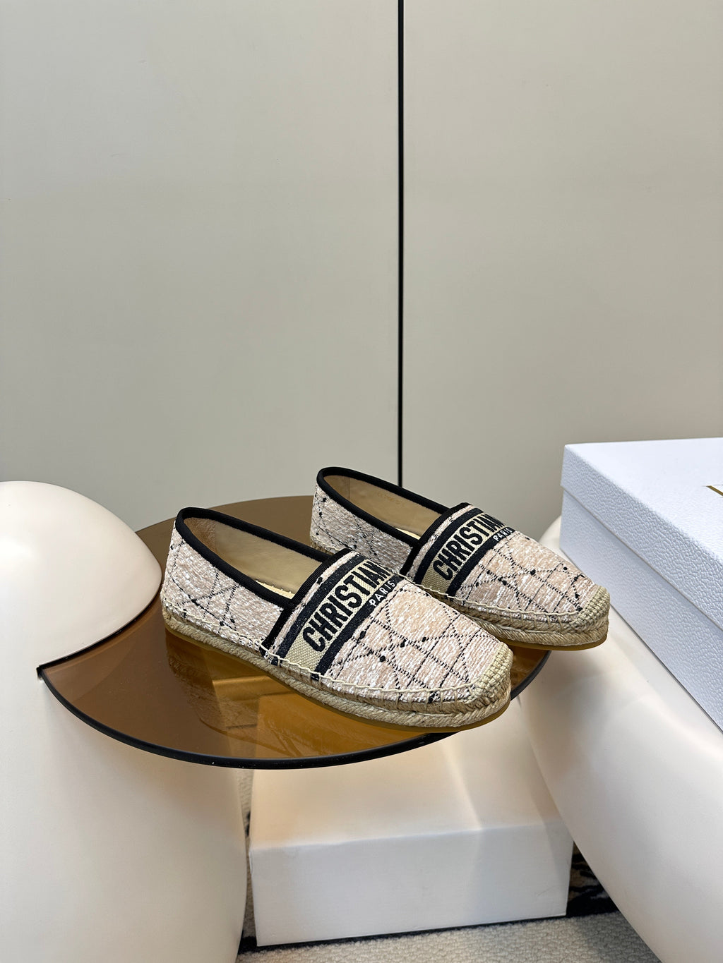 DIOR GRANVILLE ESPADRILLE TAN BEIGE OBLIQUE EMBROIDERED COTTON