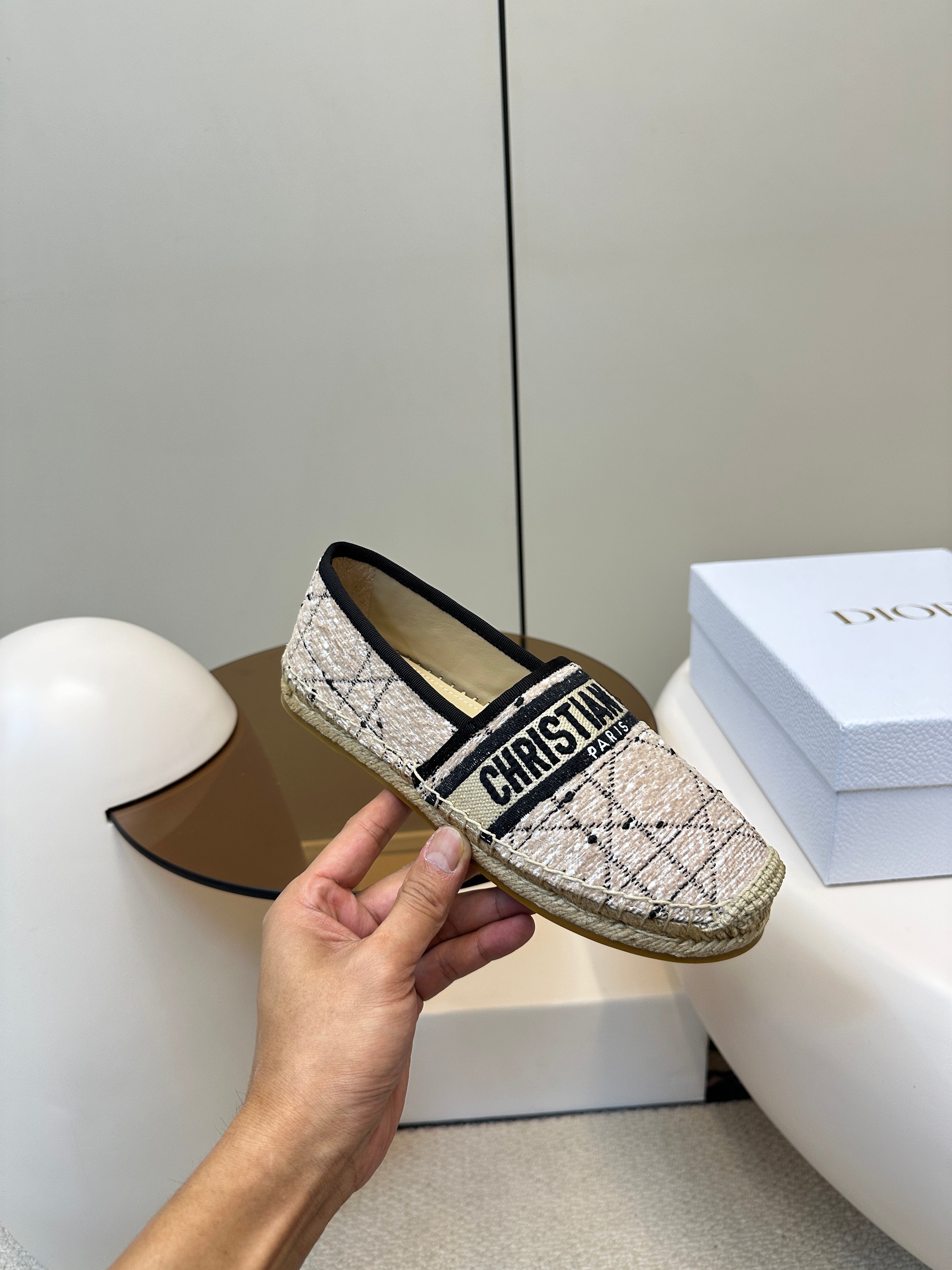 DIOR GRANVILLE ESPADRILLE TAN BEIGE OBLIQUE EMBROIDERED COTTON