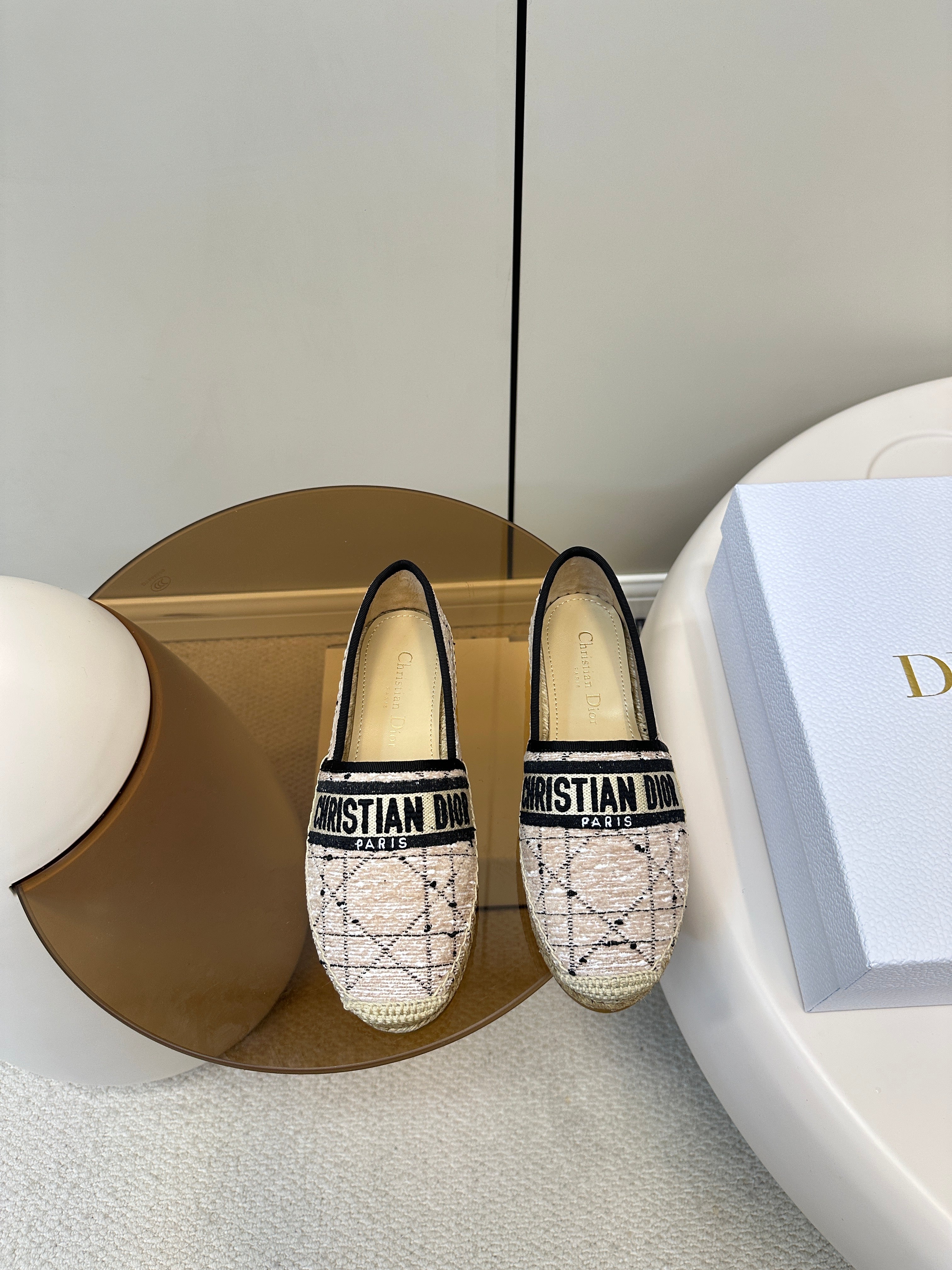 DIOR GRANVILLE ESPADRILLE TAN BEIGE OBLIQUE EMBROIDERED COTTON