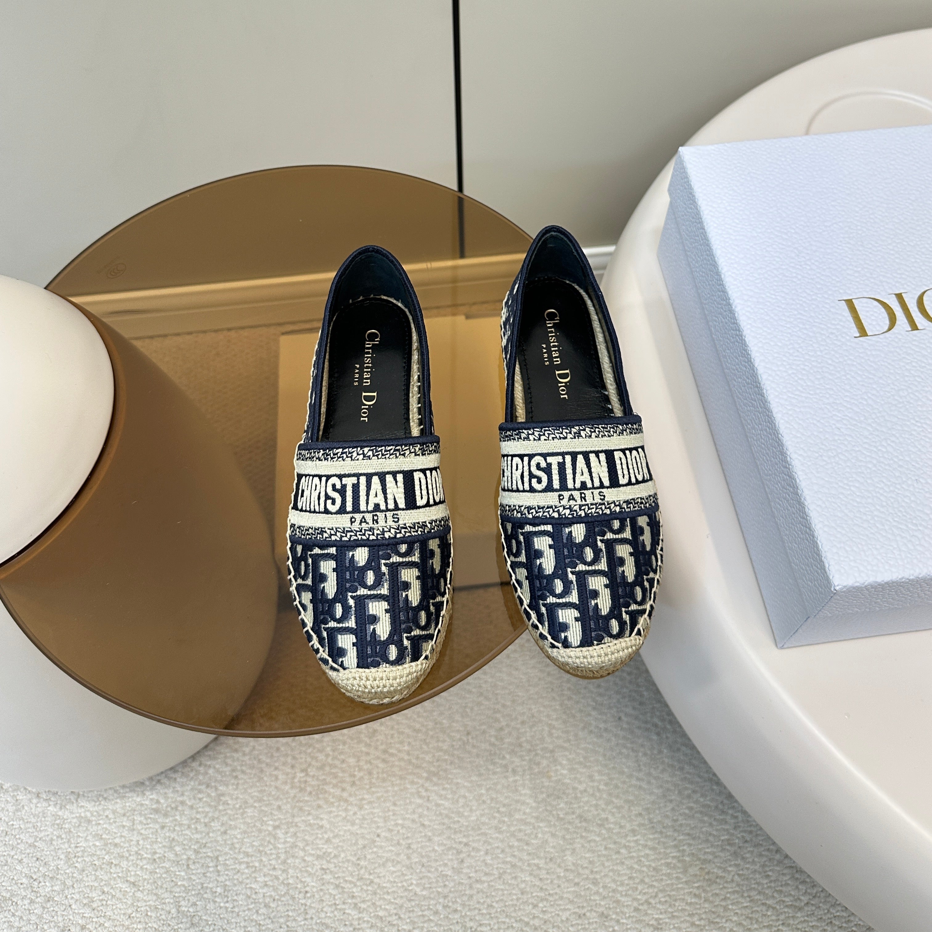 DIOR CD GRANVILLE ESPADRILLE BLUE OBLIQUE EMBROIDERED COTTON 01