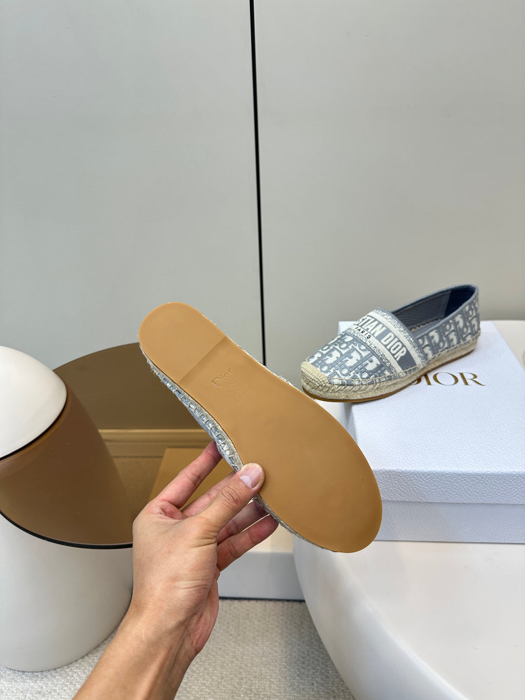 DIOR GRANVILLE ESPADRILLES FLAT 25S IN GRAY OBLIQUE EMBROIDERED COTTON