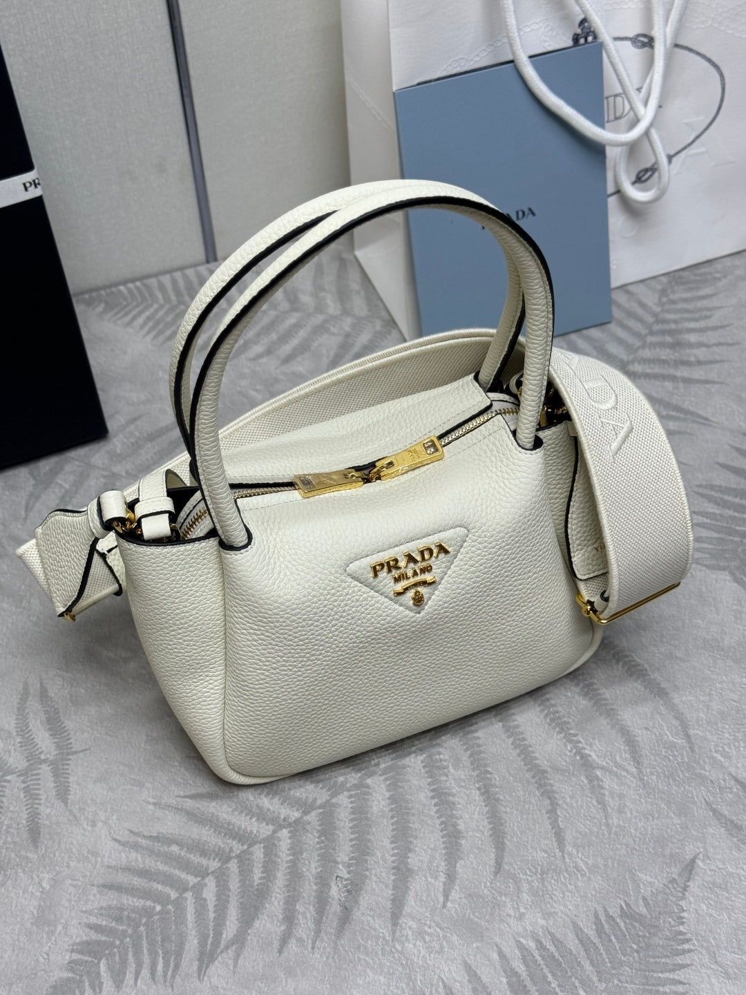 PRADA 25S SMALL BAG 23 IN IVORY CALFSKIN GOLD HARDWARE