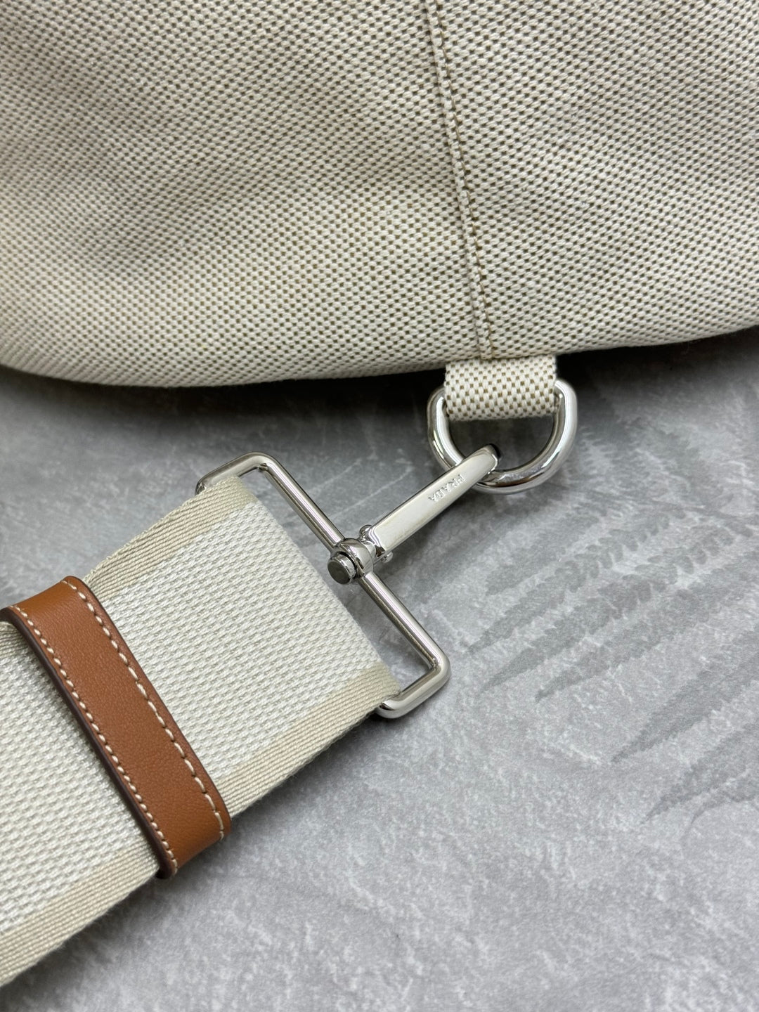 PRADA 25S DRAWSTRING BACKPACK 55 IN BEIGE CANVAS LINEN SILVER HARDWRE