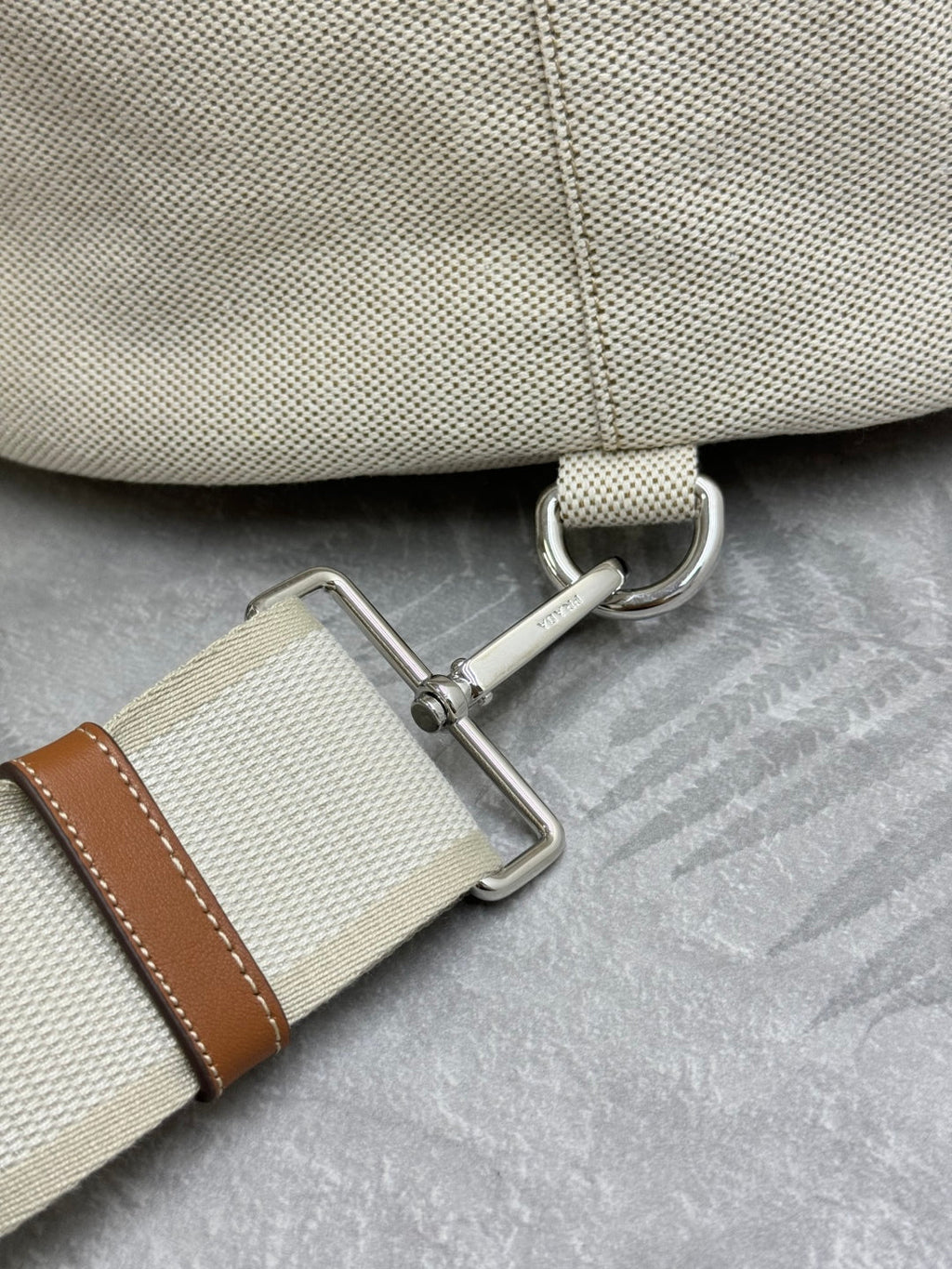 PRADA 25S DRAWSTRING BACKPACK 55 IN BEIGE CANVAS LINEN SILVER HARDWARE