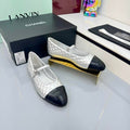 CHANEL MARY JANE FLAT 25S IN SILVER LAMBSKIN EMBOSSED LOGO