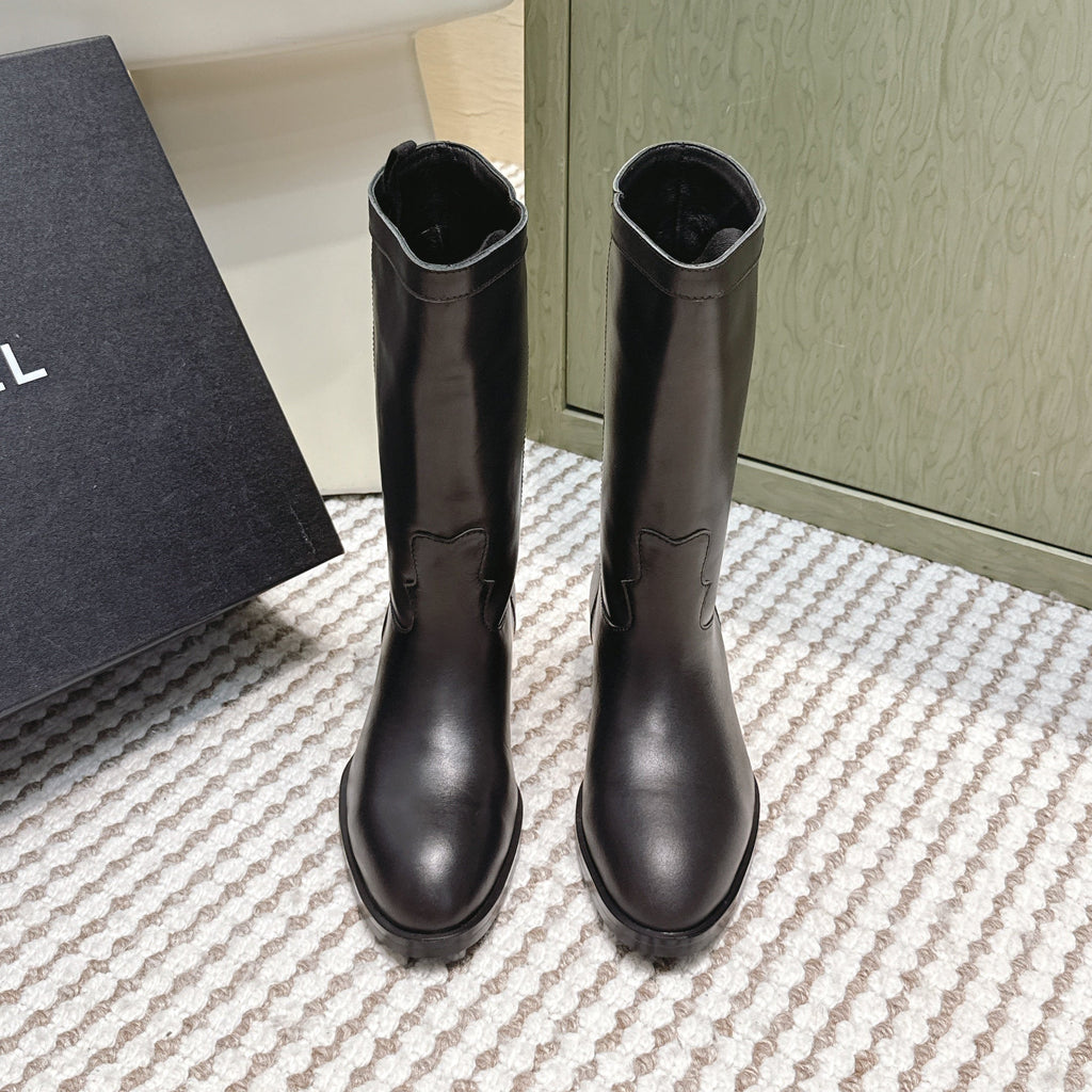 CHANEL 25S MID-CALF BOOTS IN BLACK CALFSKIN