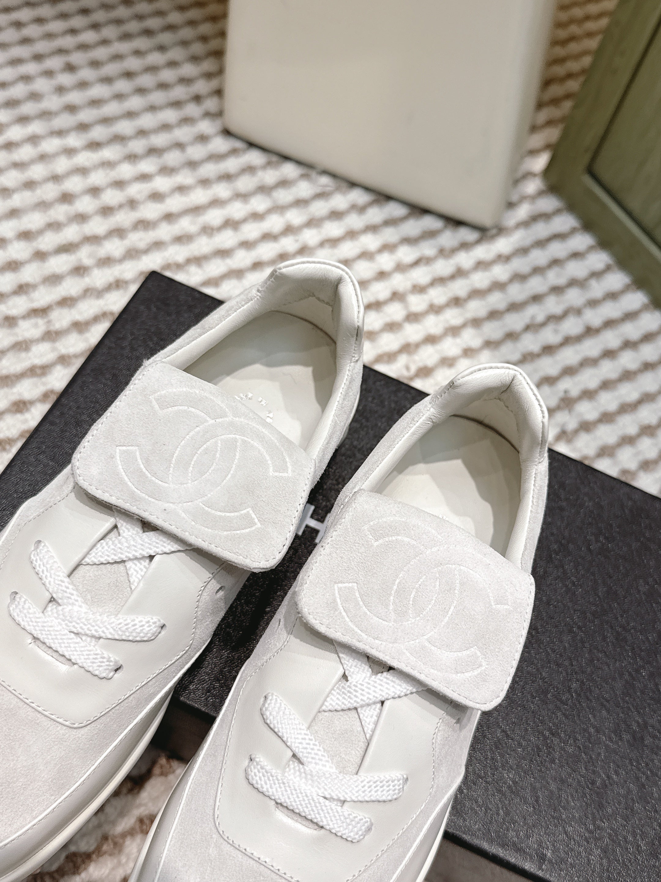 CHANEL 25S SNEAKERS 35MM IN GREIGE SUEDE WITH VELCRO STRAPS