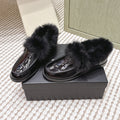 CHANEL 25S LOAFERS MOASIN IN BLACK GLOSSY CALFSKIN WITH MINK FUR LINING