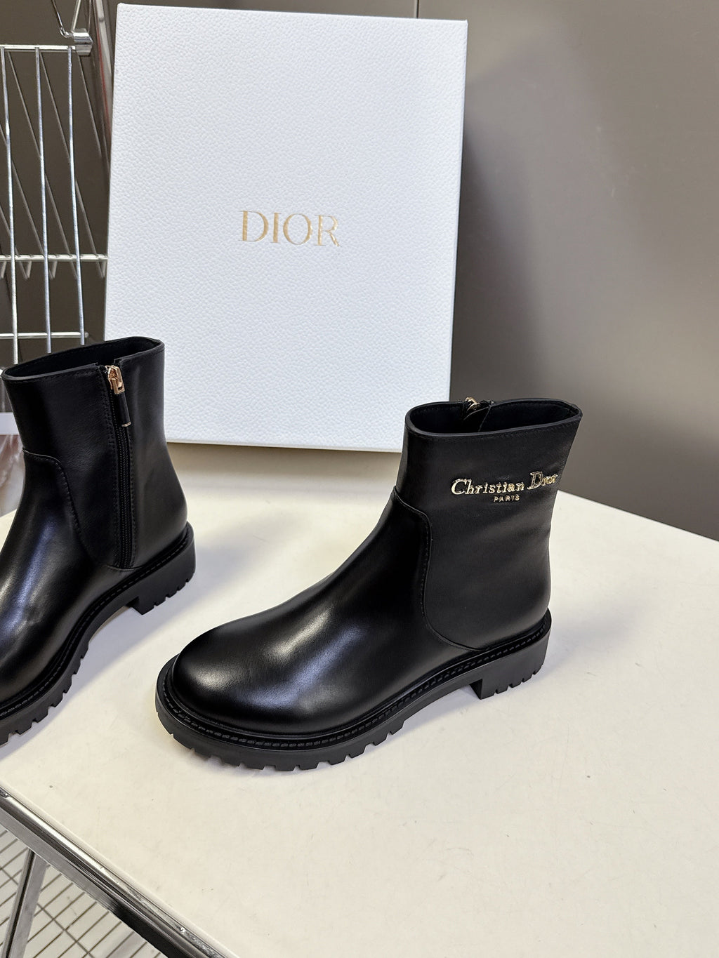 DIOR 25S D-MAJOR ANKLE BOOTS IN BLACK LAMBSKIN WITH GOLD HARDWARE