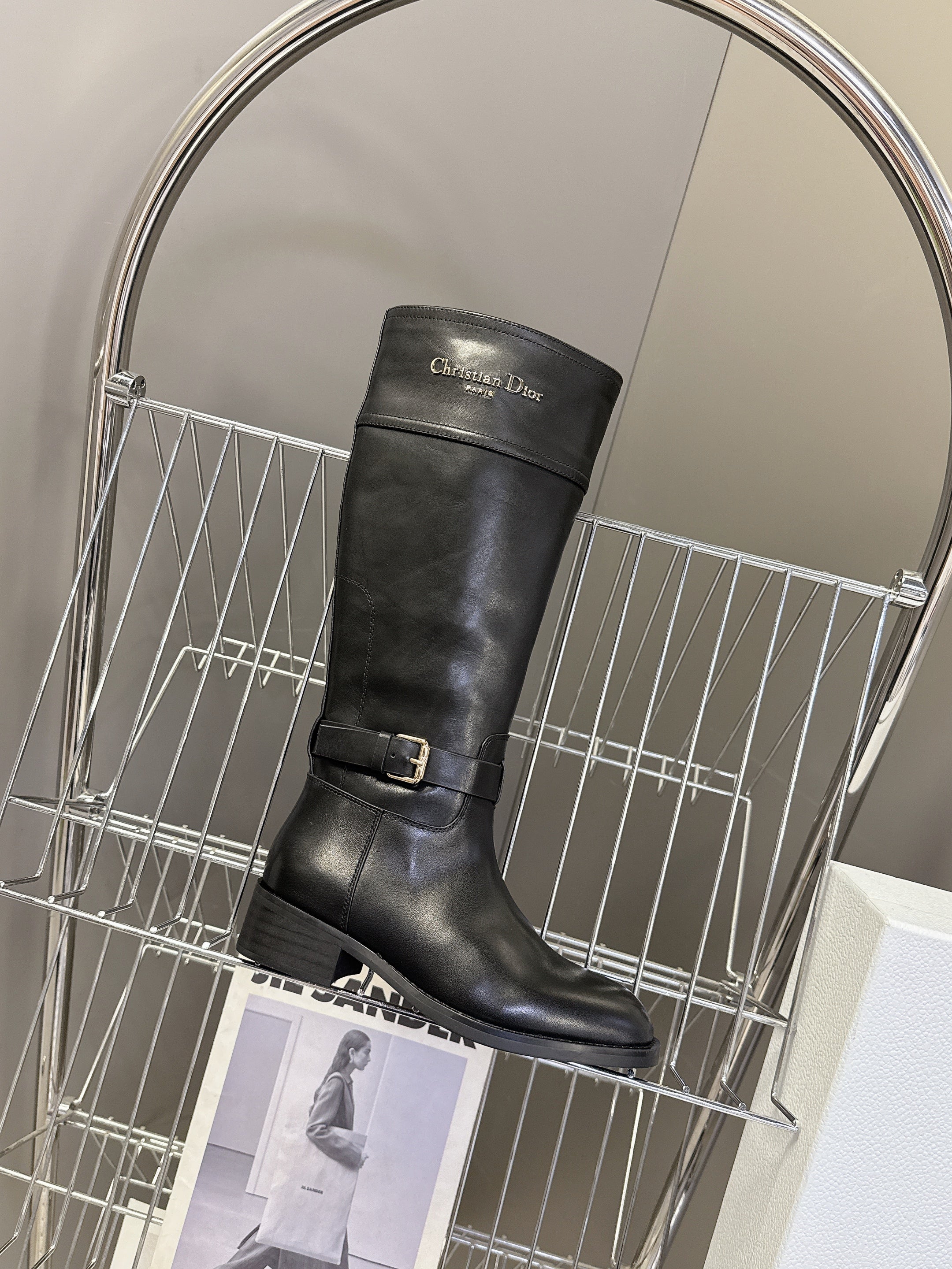 DIOR 25S BROWN HIGH BOOTS IN BLACK LAMBSKIN