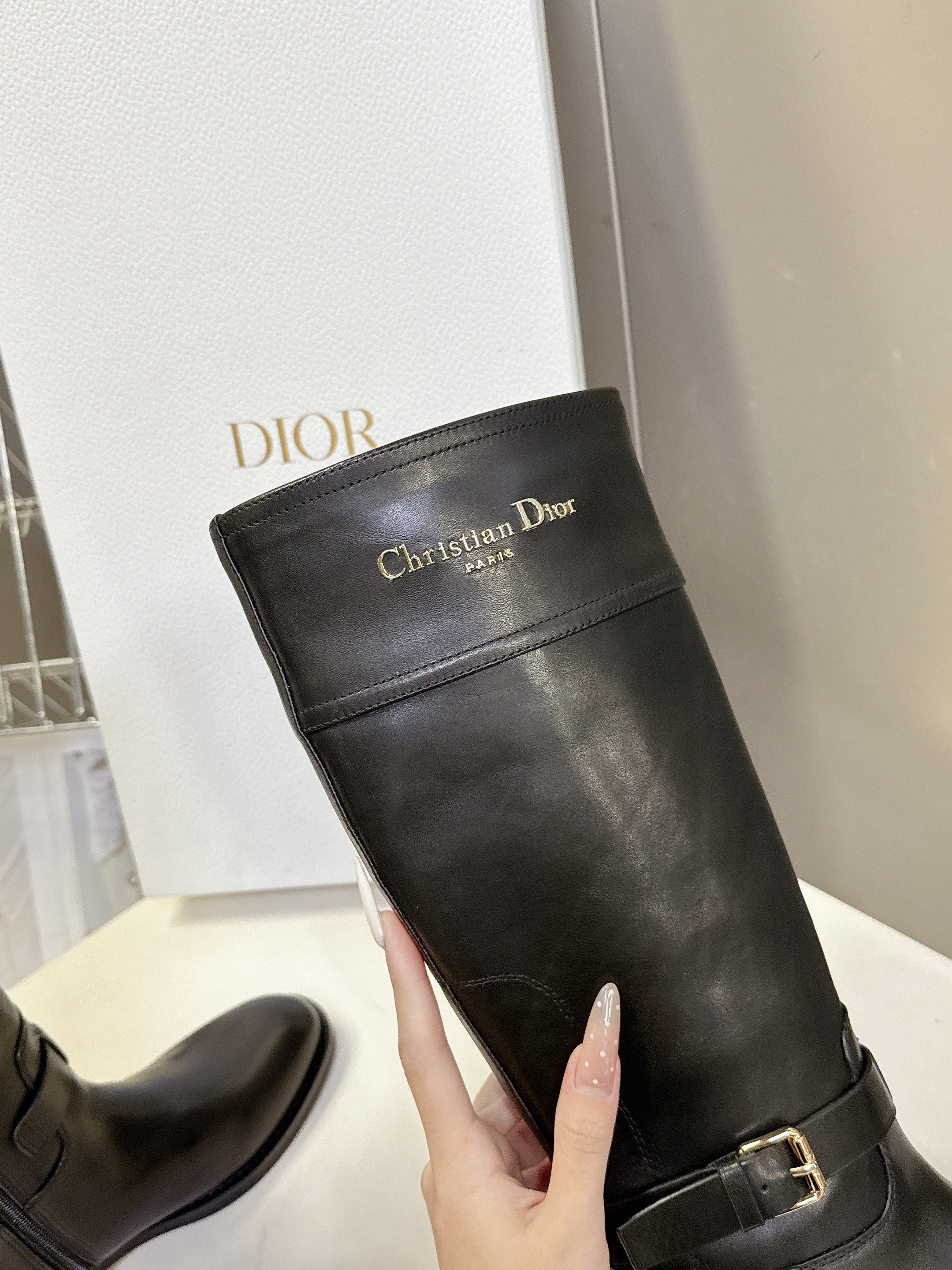 DIOR 25S BROWN HIGH BOOTS IN BLACK LAMBSKIN