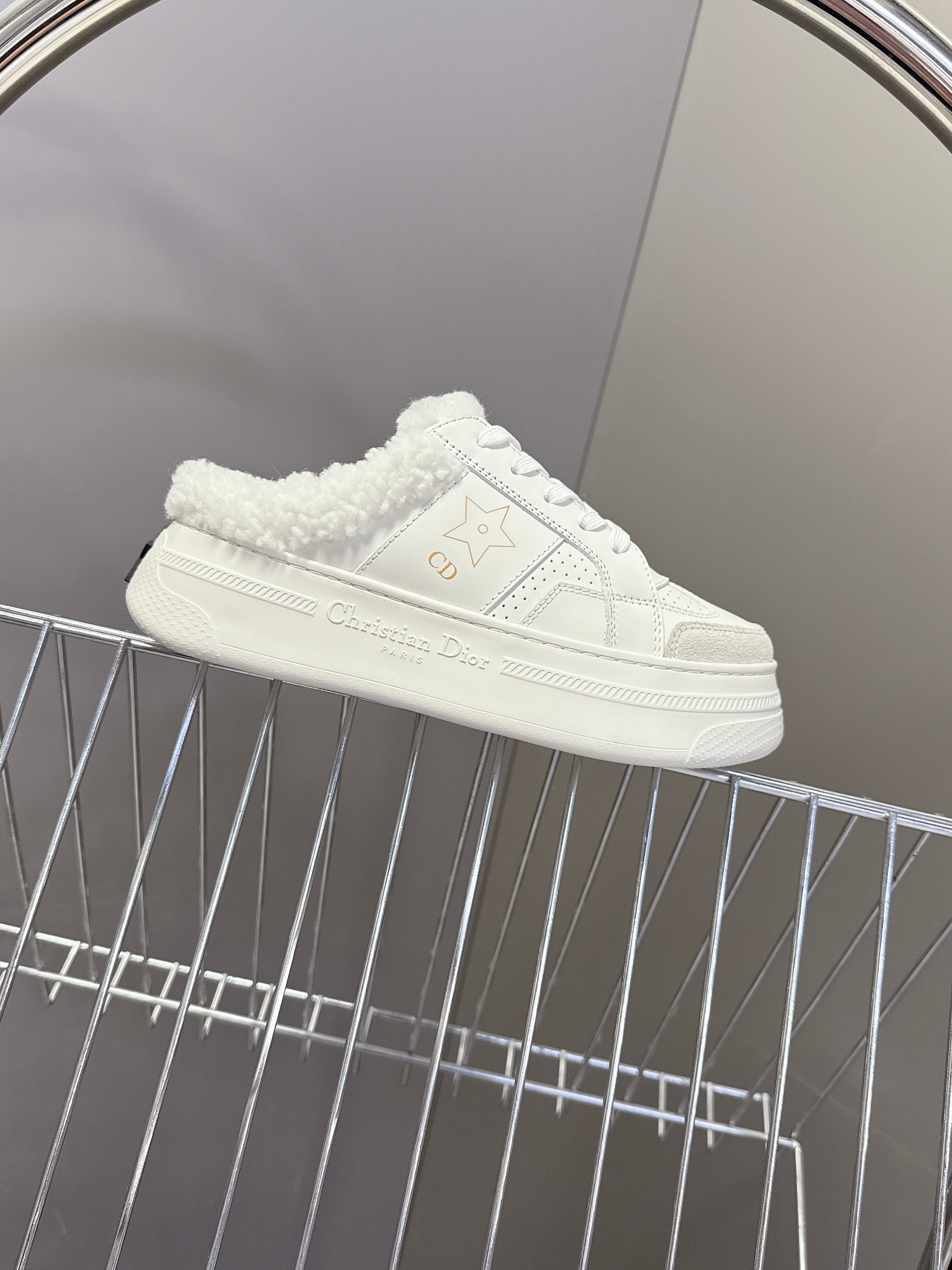 DIOR 25S  STAR SNEAKERS 40 MM IN WHITE LAMBSKIN AND WOOL