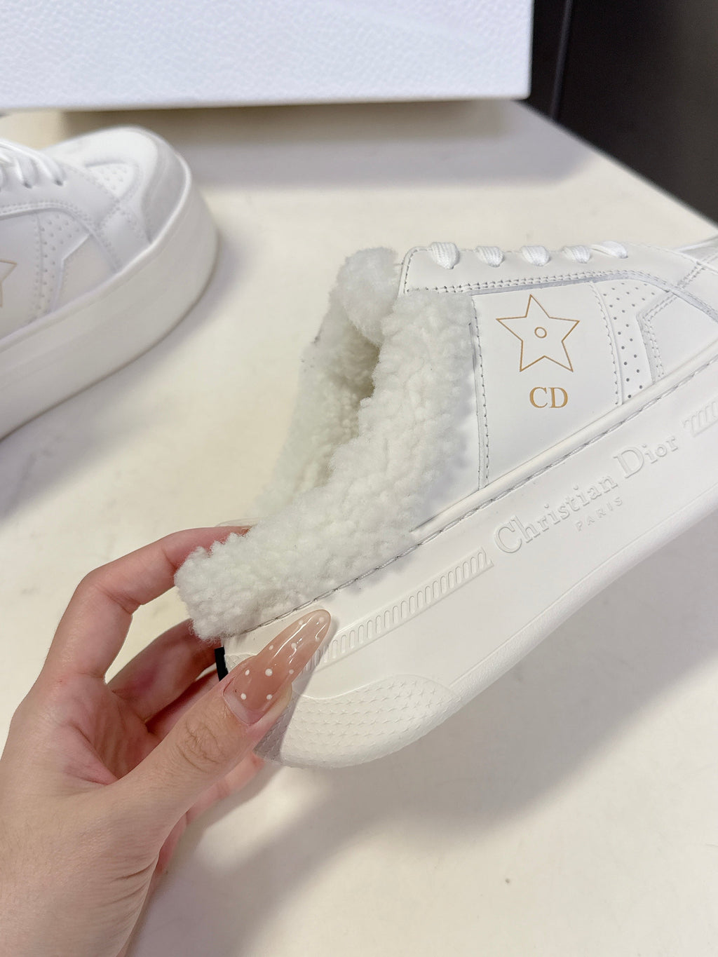 DIOR 25S  STAR SNEAKERS 40 MM IN WHITE LAMBSKIN AND WOOL