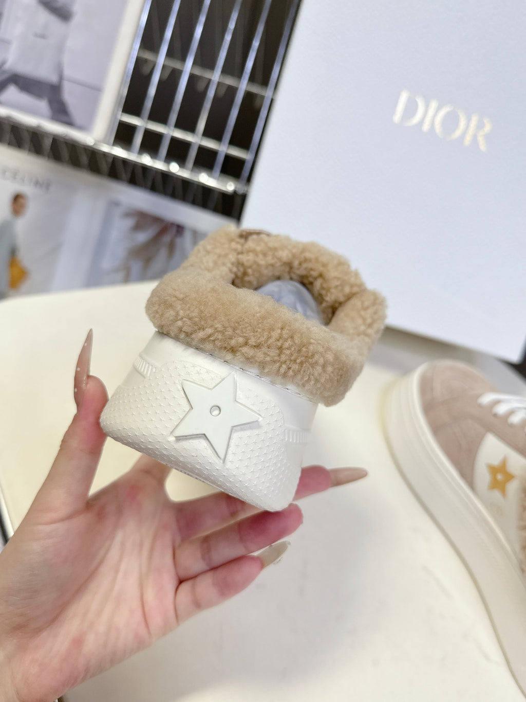 DIOR 25S  STAR SNEAKERS 40 MM IN NUDE PINK SUEDE AND WOOL