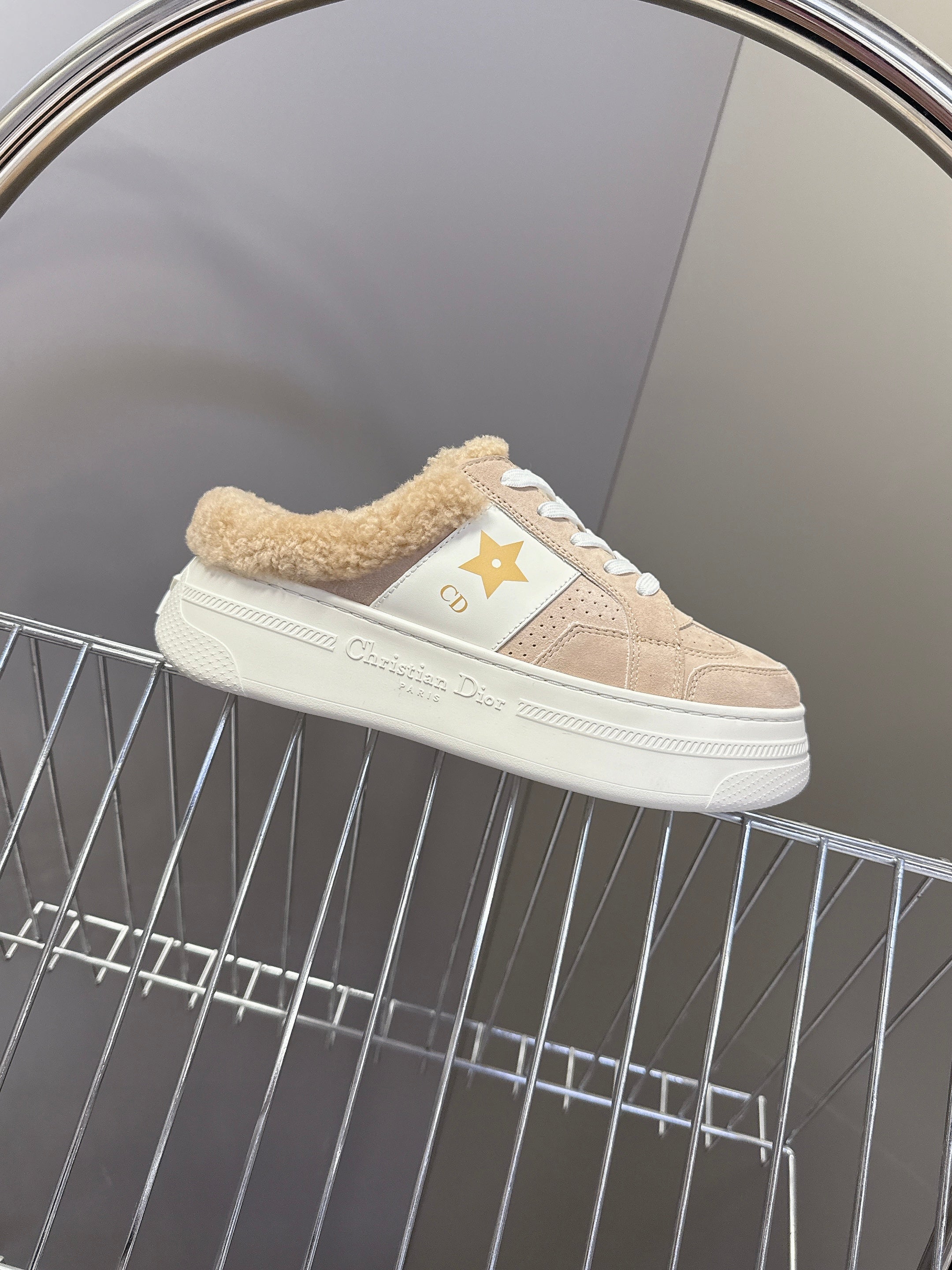 DIOR 25S  STAR SNEAKERS 40 MM IN NUDE PINK SUEDE AND WOOL