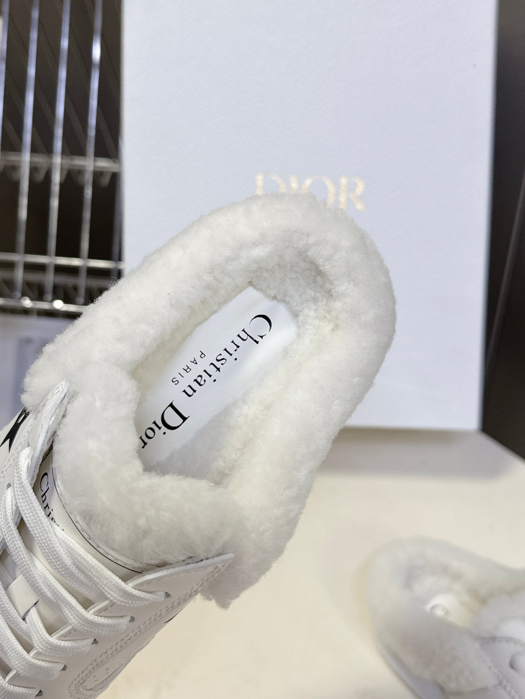 DIOR 25S  STAR SNEAKERS IN WHITE LAMBSKIN AND WOOL