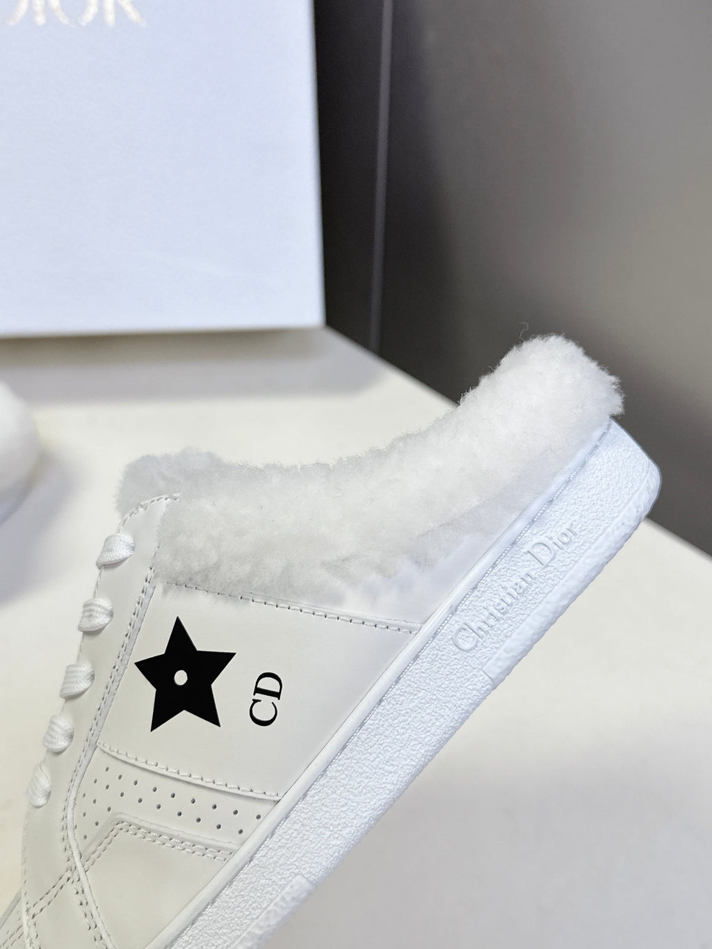 DIOR 25S  STAR SNEAKERS IN WHITE LAMBSKIN AND WOOL