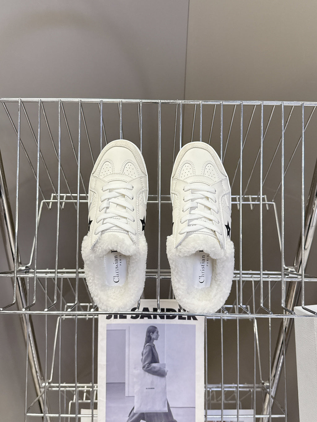DIOR 25S  STAR SNEAKERS IN WHITE LAMBSKIN AND WOOL