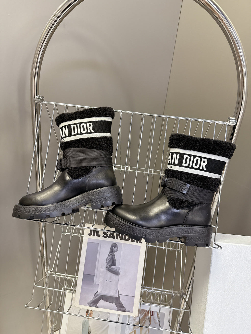 DIOR 25S D-MAJOR ANKLE BOOTS IN BLACK LAMBSKIN AND WOOL