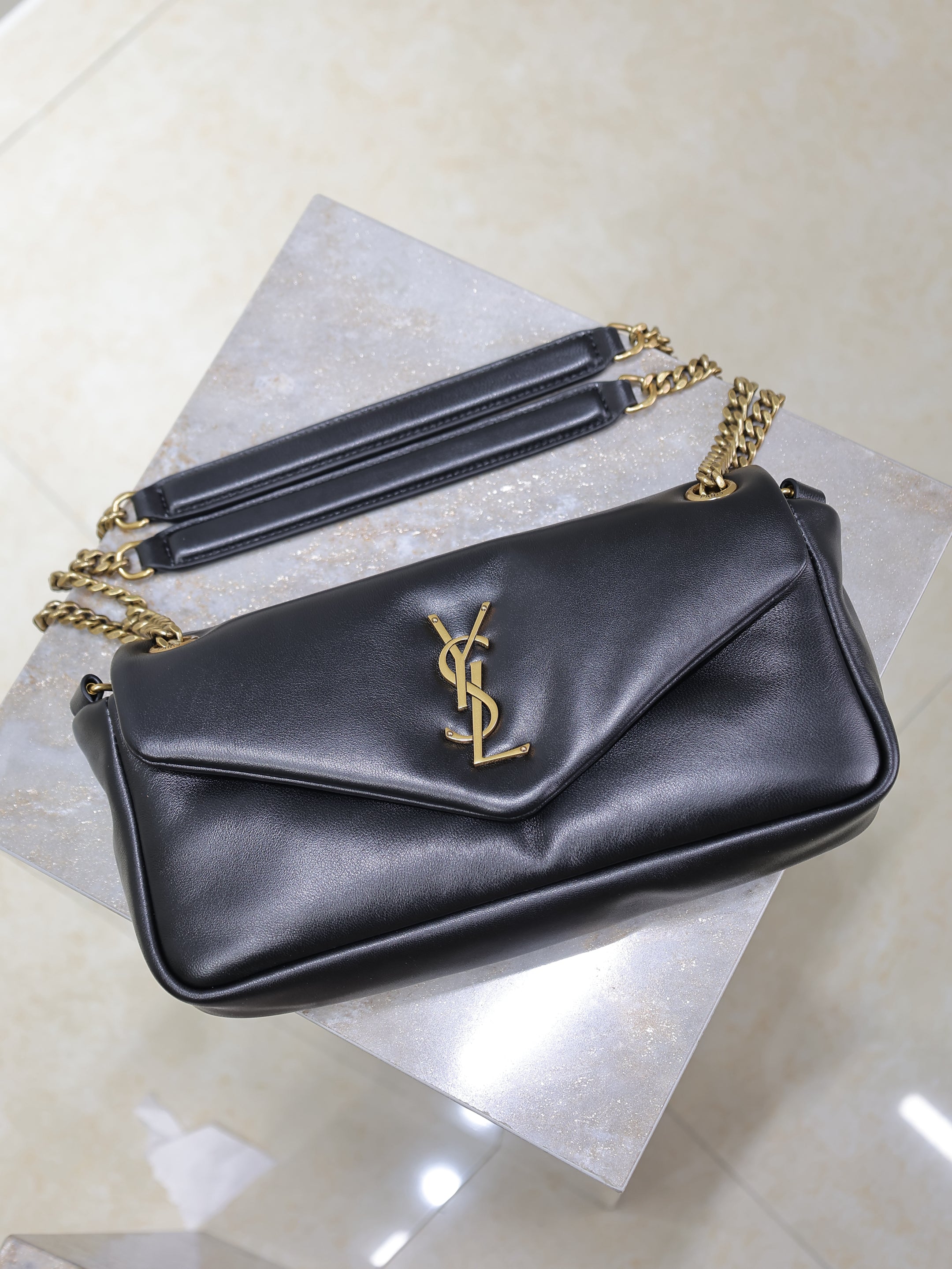YSL 25S CALYPSO HANDBAG 26 IN BLACK LAMBSKIN GOLD HARDWRE