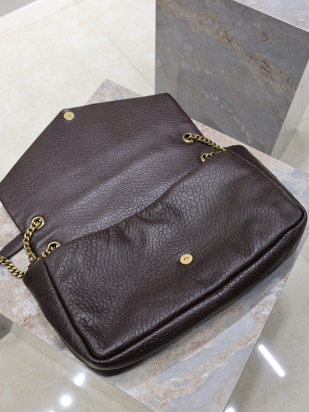 YSL 25S CALYPSO GM 38 IN DARK CHOCOLATE CALFSKIN GOLD HARDWRE