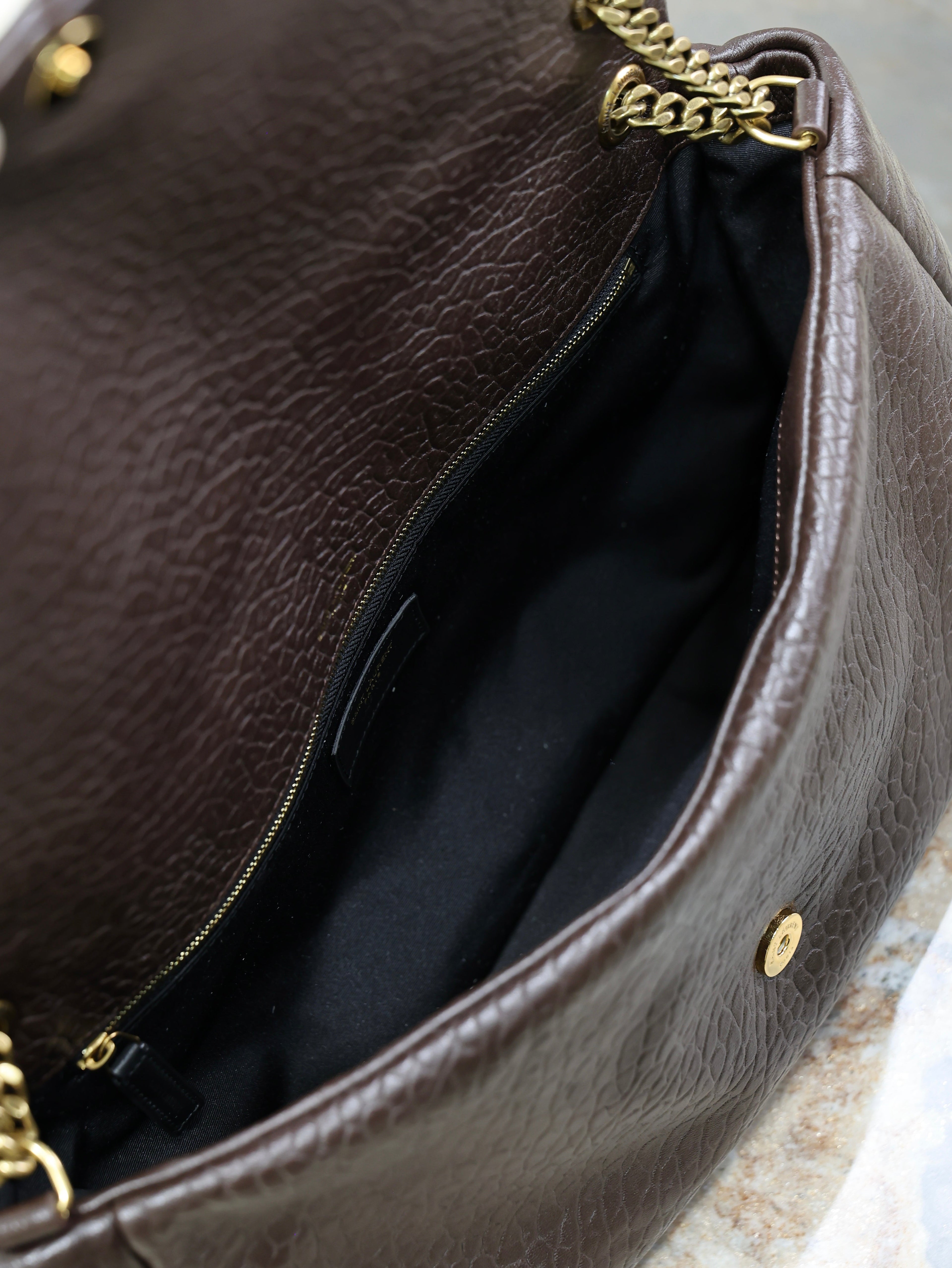 YSL 25S CALYPSO GM 38 IN DARK CHOCOLATE CALFSKIN GOLD HARDWARE