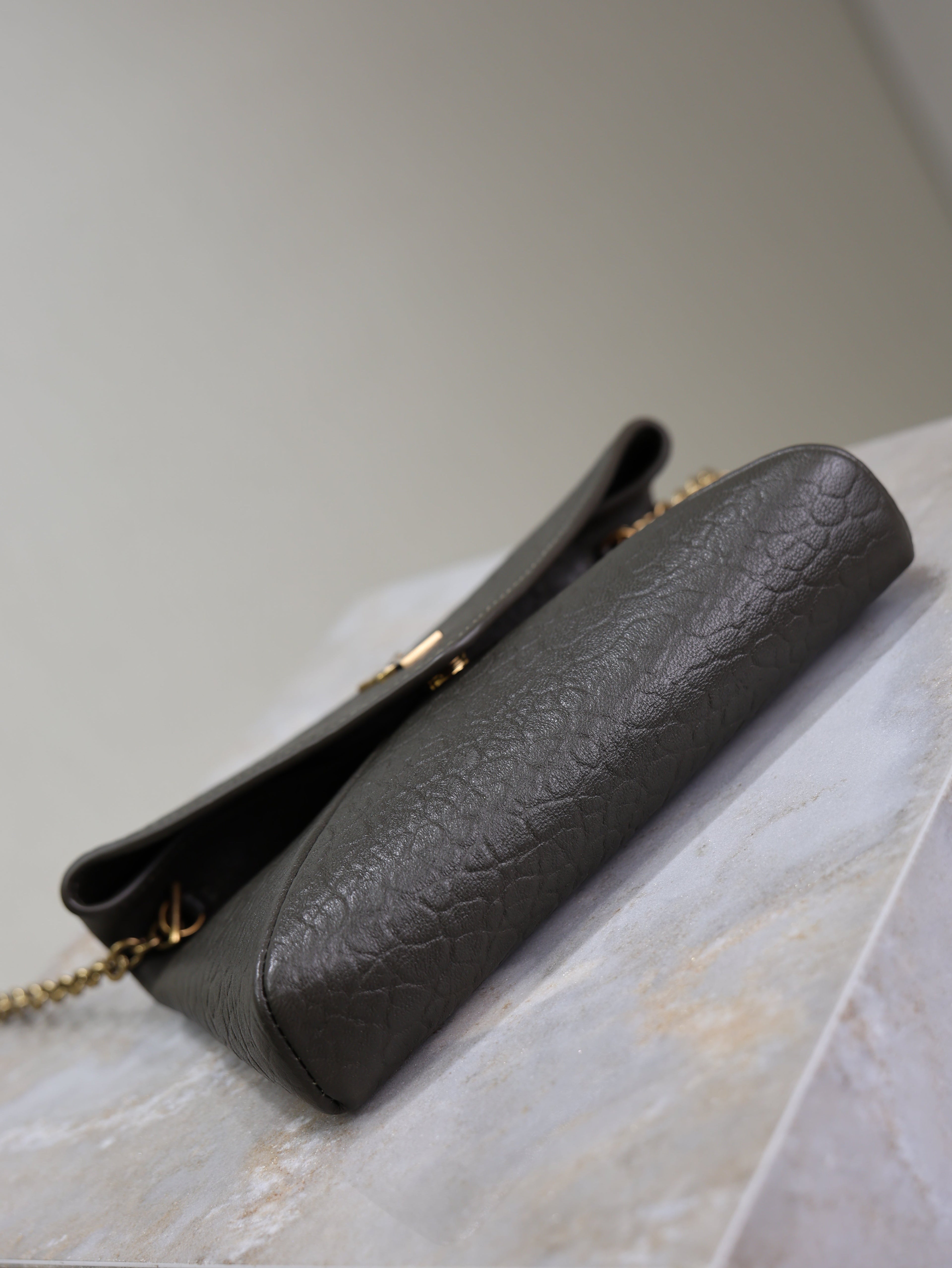 YSL 25S CALYPSO MINI 19 IN CHARCOAL GRAY LAMBSKIN GOLD HARDWRE