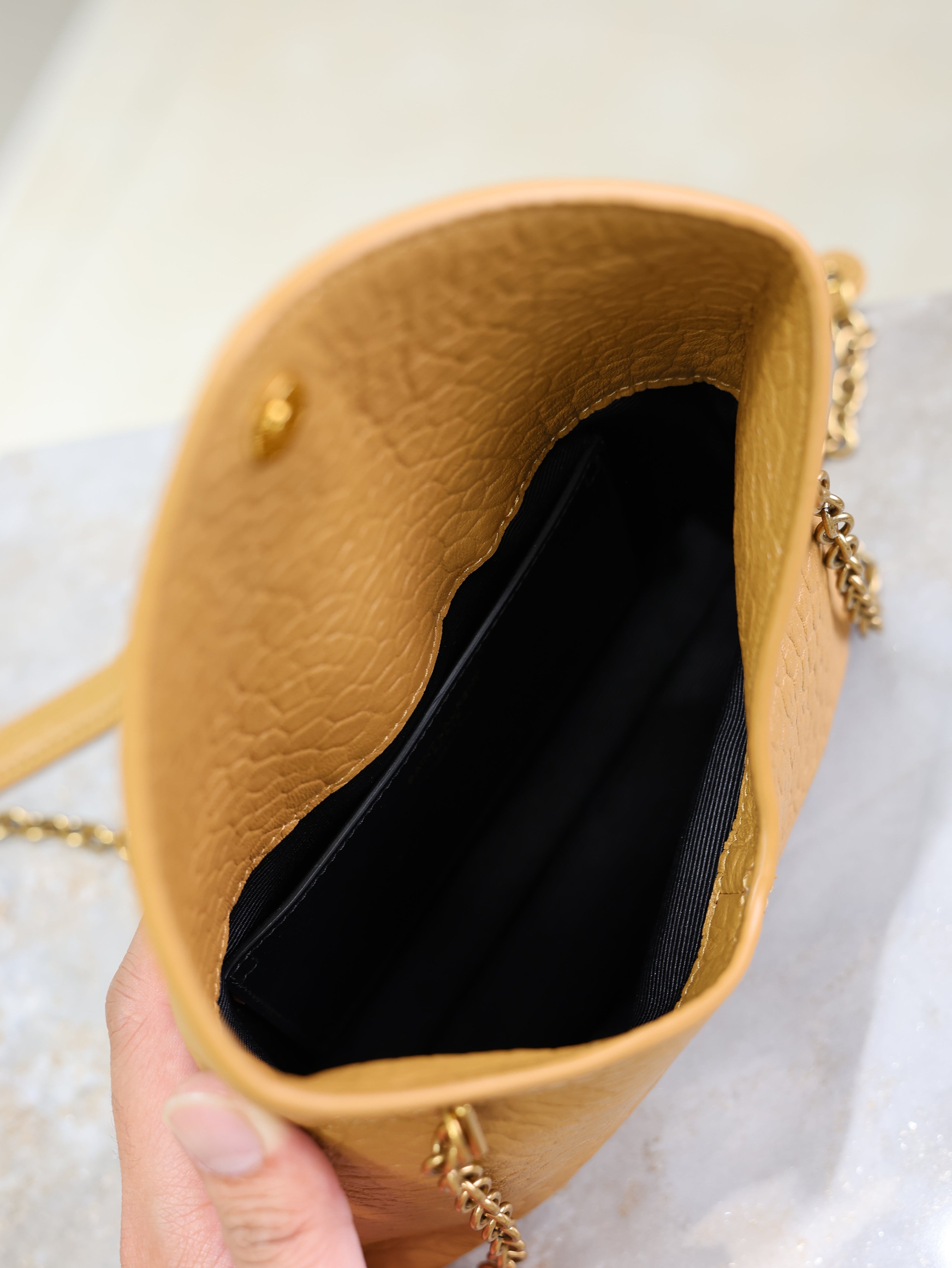 YSL 25S CALYPSO MINI 19 IN CARAMEL LAMBSKIN GOLD HARDWRE