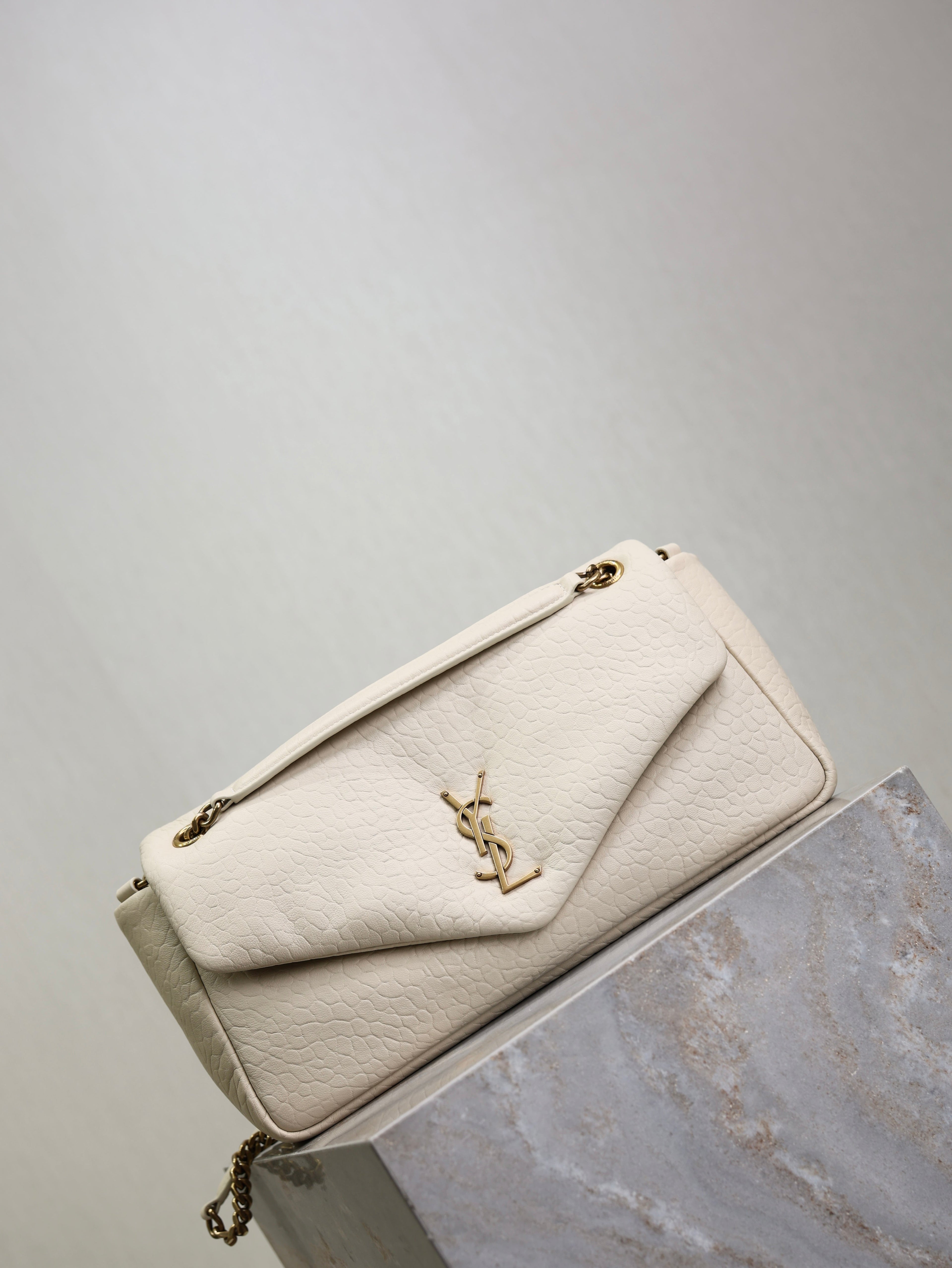 YSL 25S CALYPSO 30 IN IVORY GRAINED CALFSKIN GOLD HARDWRE