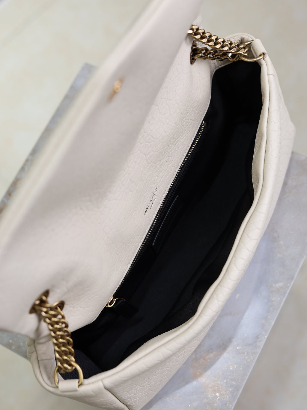 YSL 25S CALYPSO 30 IN IVORY GRAINED CALFSKIN GOLD HARDWRE