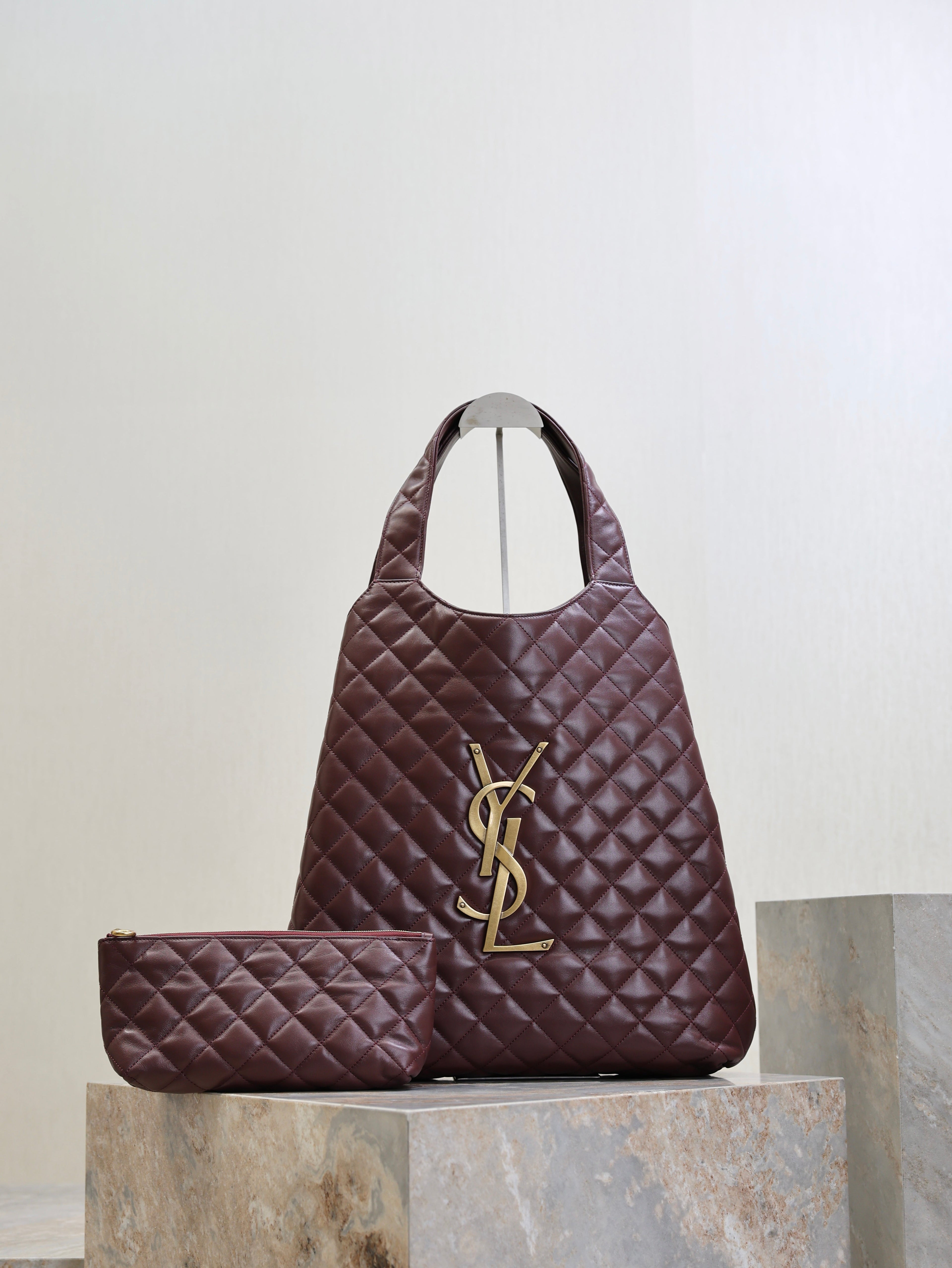 YSL 25S ICARE 27 IN ROUGE CABERNET QUILTED CALFSKIN GOLD HARDWARE