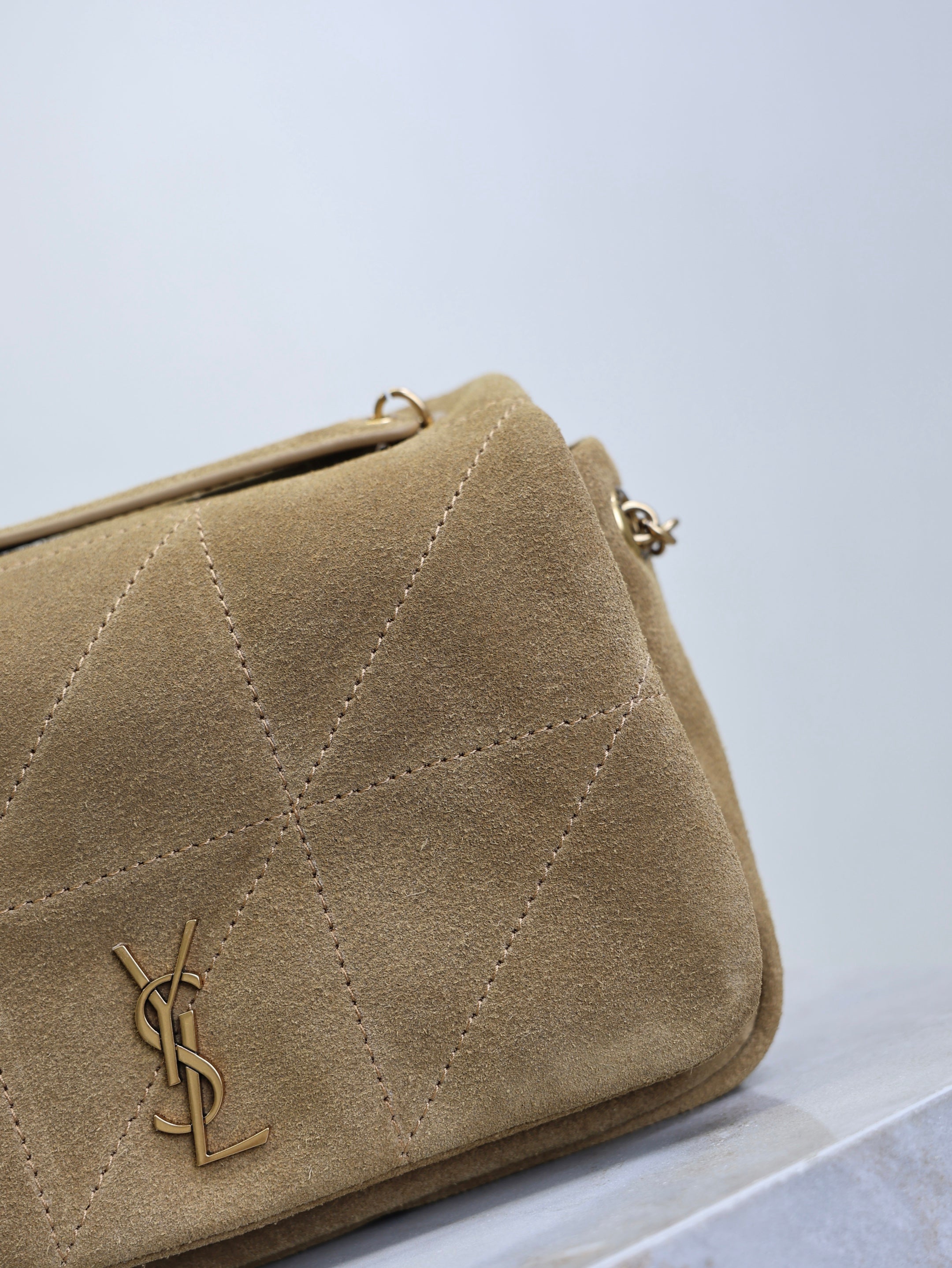 YSL 25S JAMIE 4.3 MINI 20 IN CARAMEL COGNAC SUEDE GOLD HARDWARE